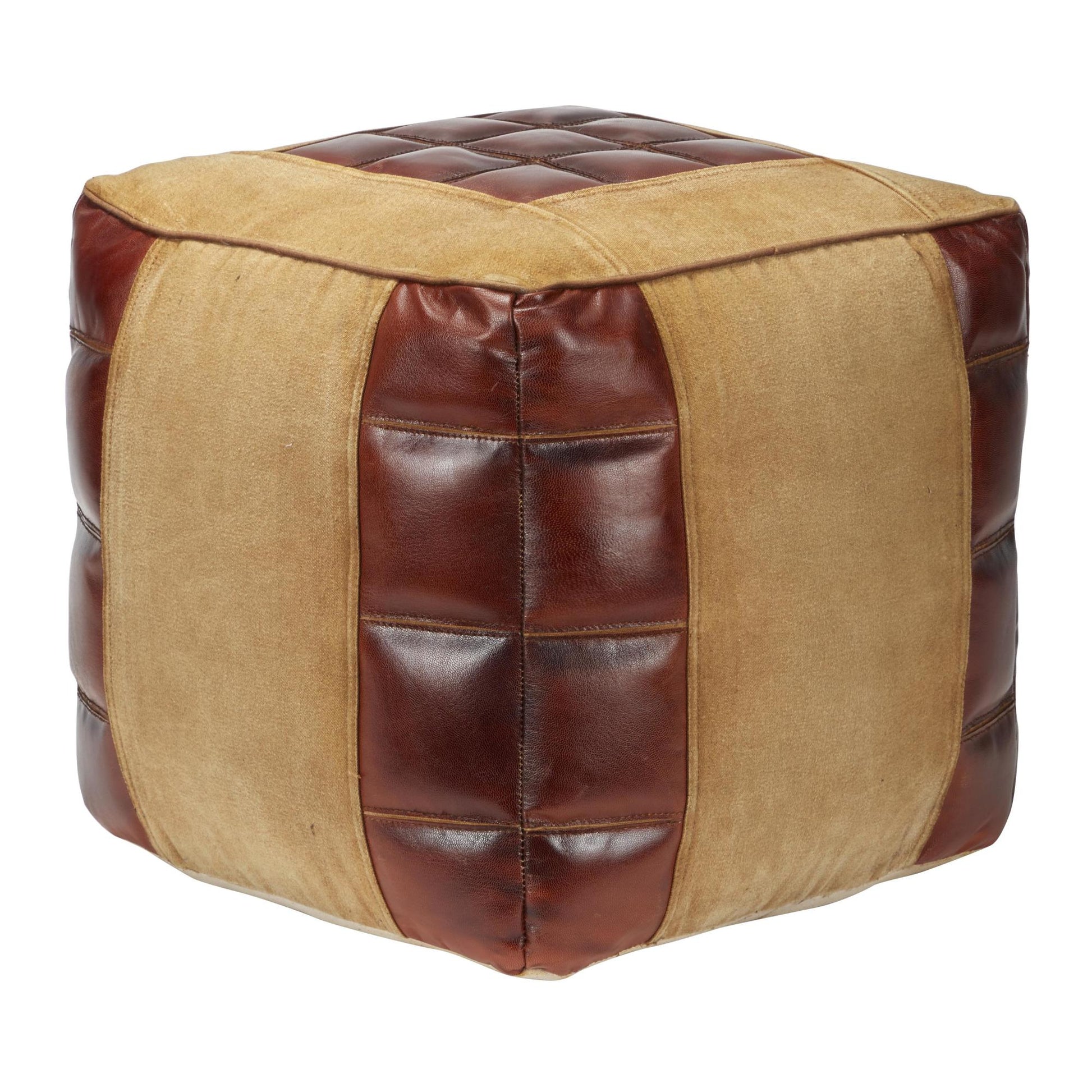 Star Canvas Stuffed Pouf with Leather Accents