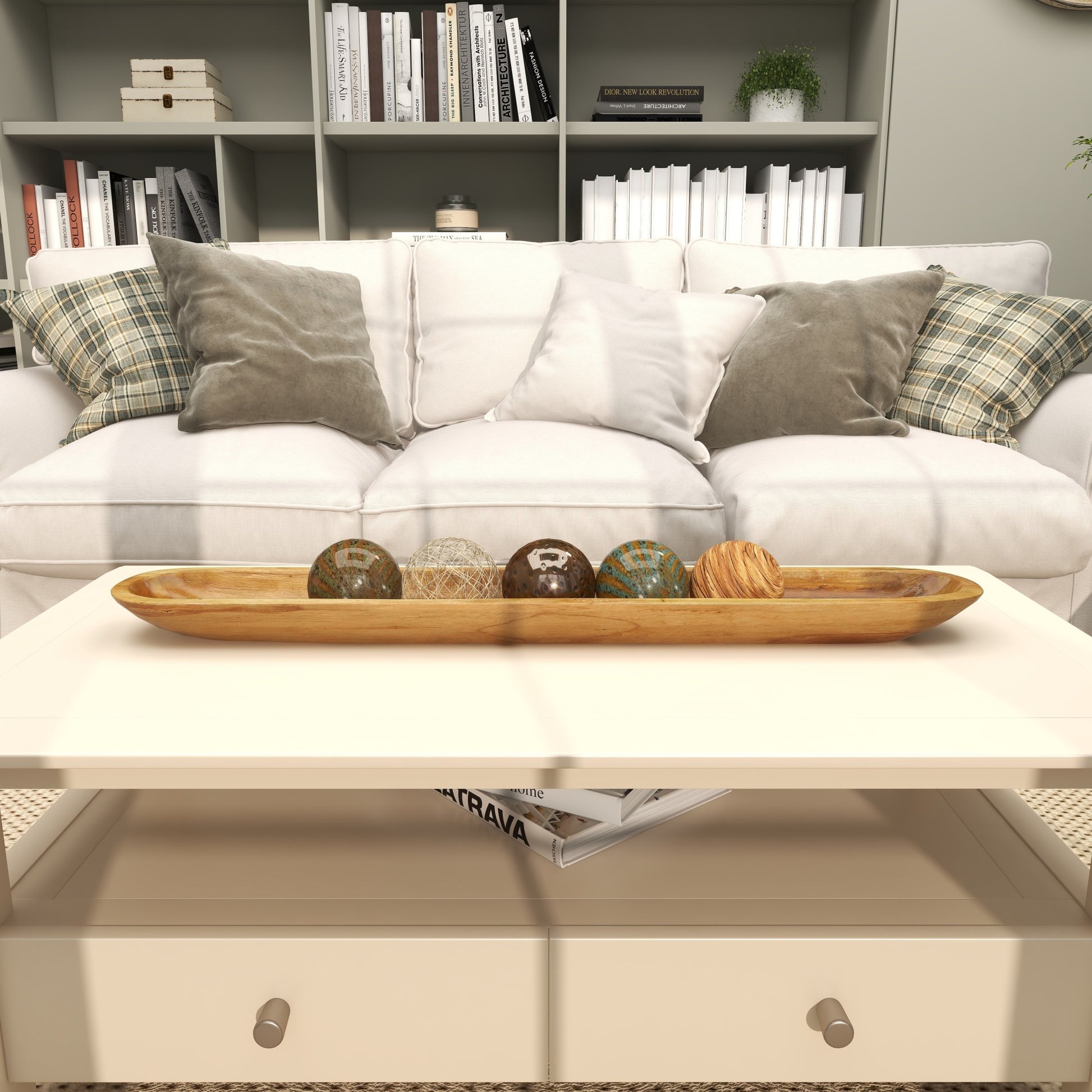 Brown Teak Wood Handmade Long Slim Live Edge Living Room Decor Tray