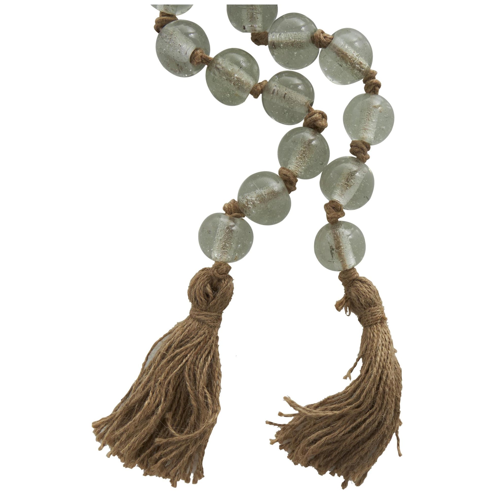 Glass Handmade Round Beaded Garland with Tassel with Knotted Brown Jute