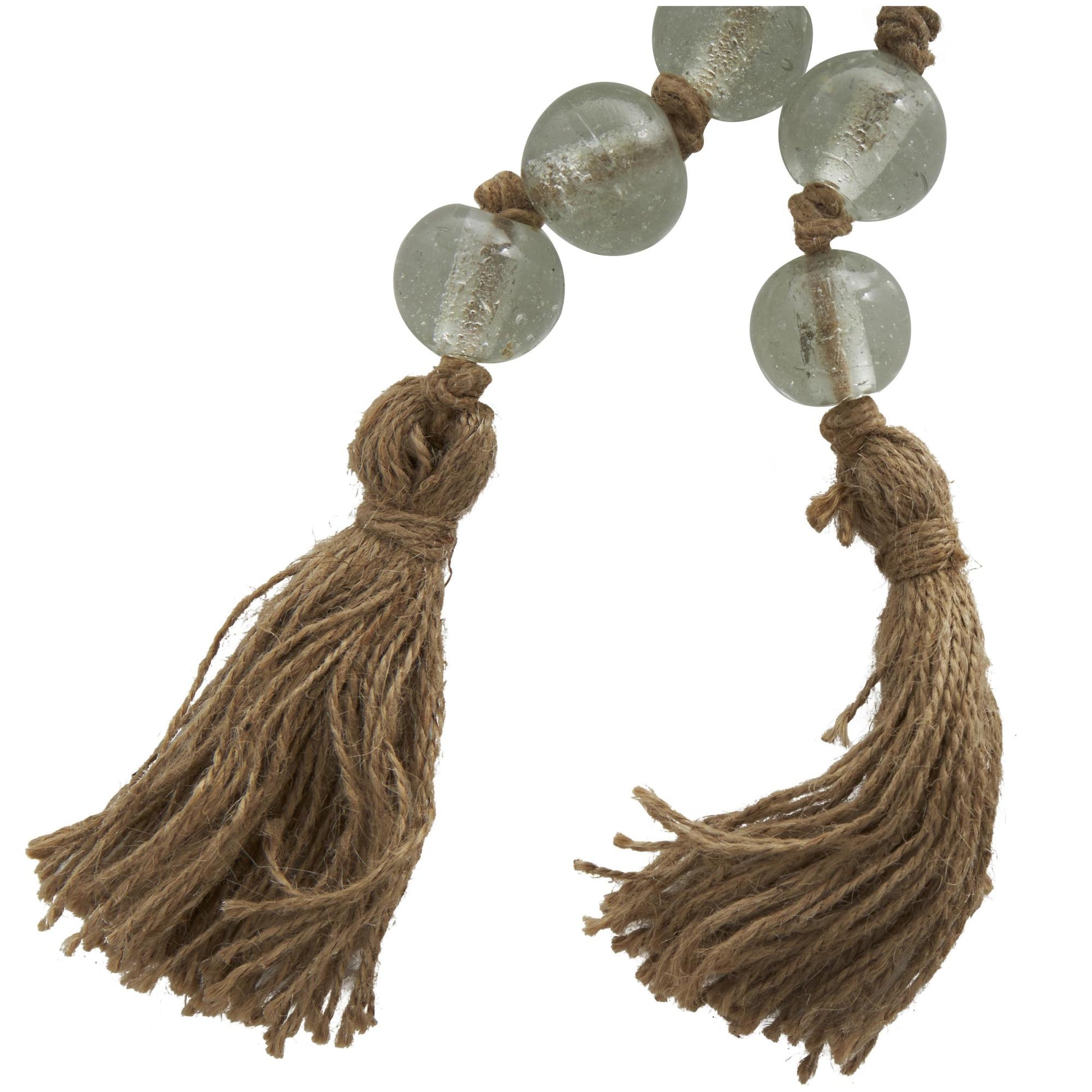 Glass Handmade Round Beaded Garland with Tassel with Knotted Brown Jute