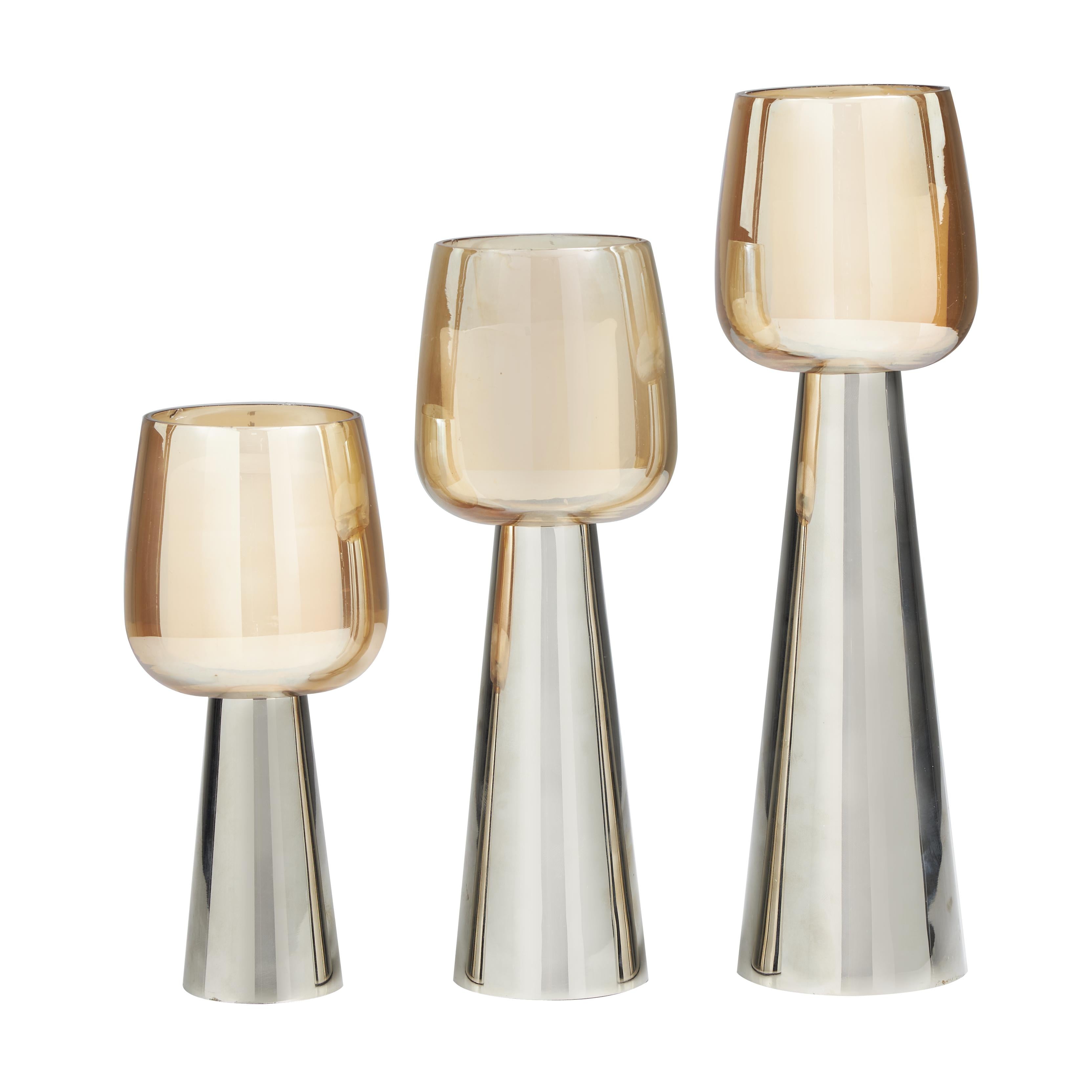 Set of 3 Stainless Steel Metal Decorative Candle Holder with Gold Cup Candle Holders