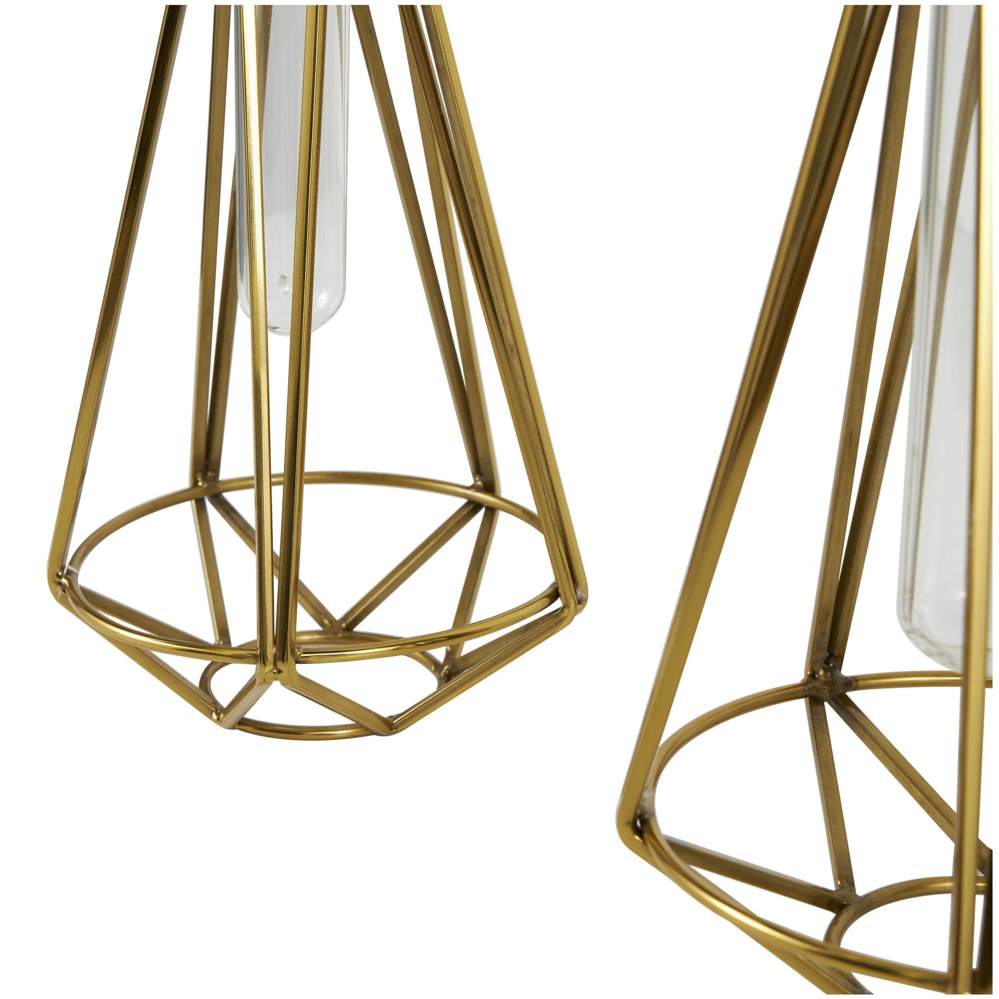 Set of 2 Geometric Gold Stainless Steel Metal Test Tube Decorative Vase