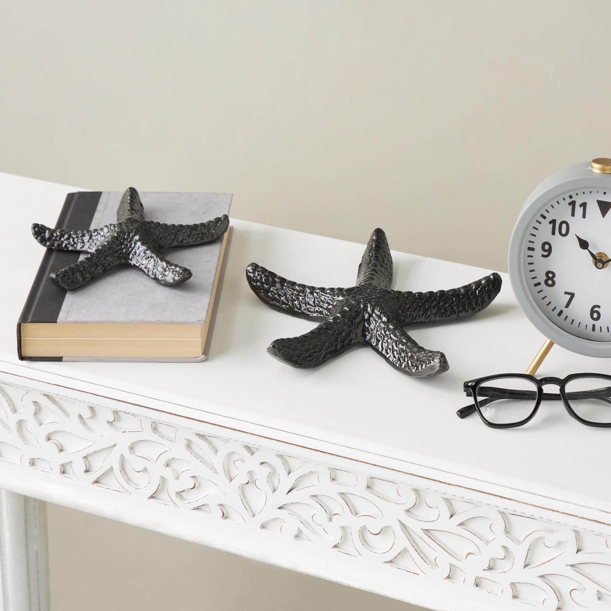 Set of 2 Starfish Black Aluminum Metal Bubble Textured Decorative Sculpture