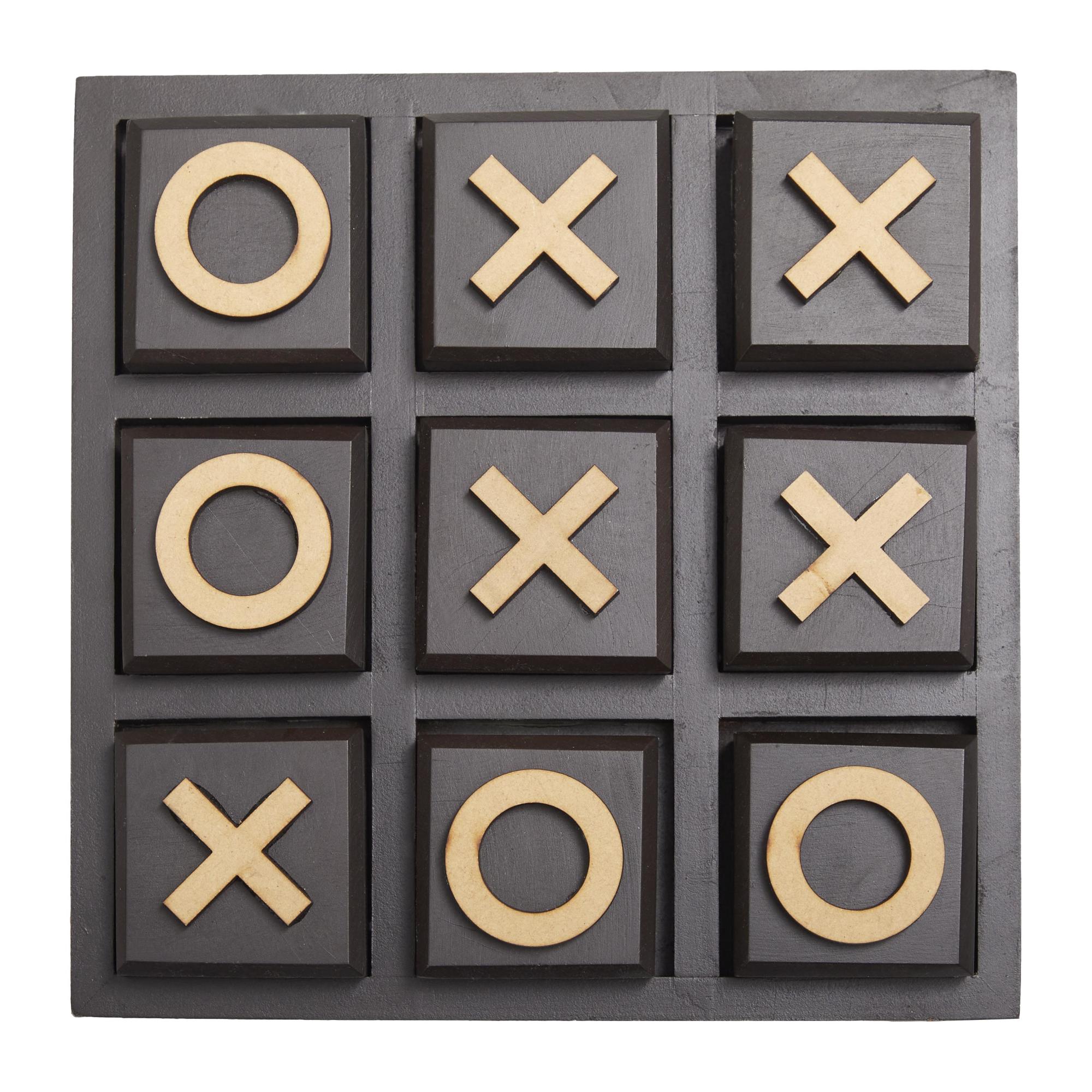 Tic Tac Toe Dark Brown Wooden Block Home Decor Game Set with Light Wood Pieces