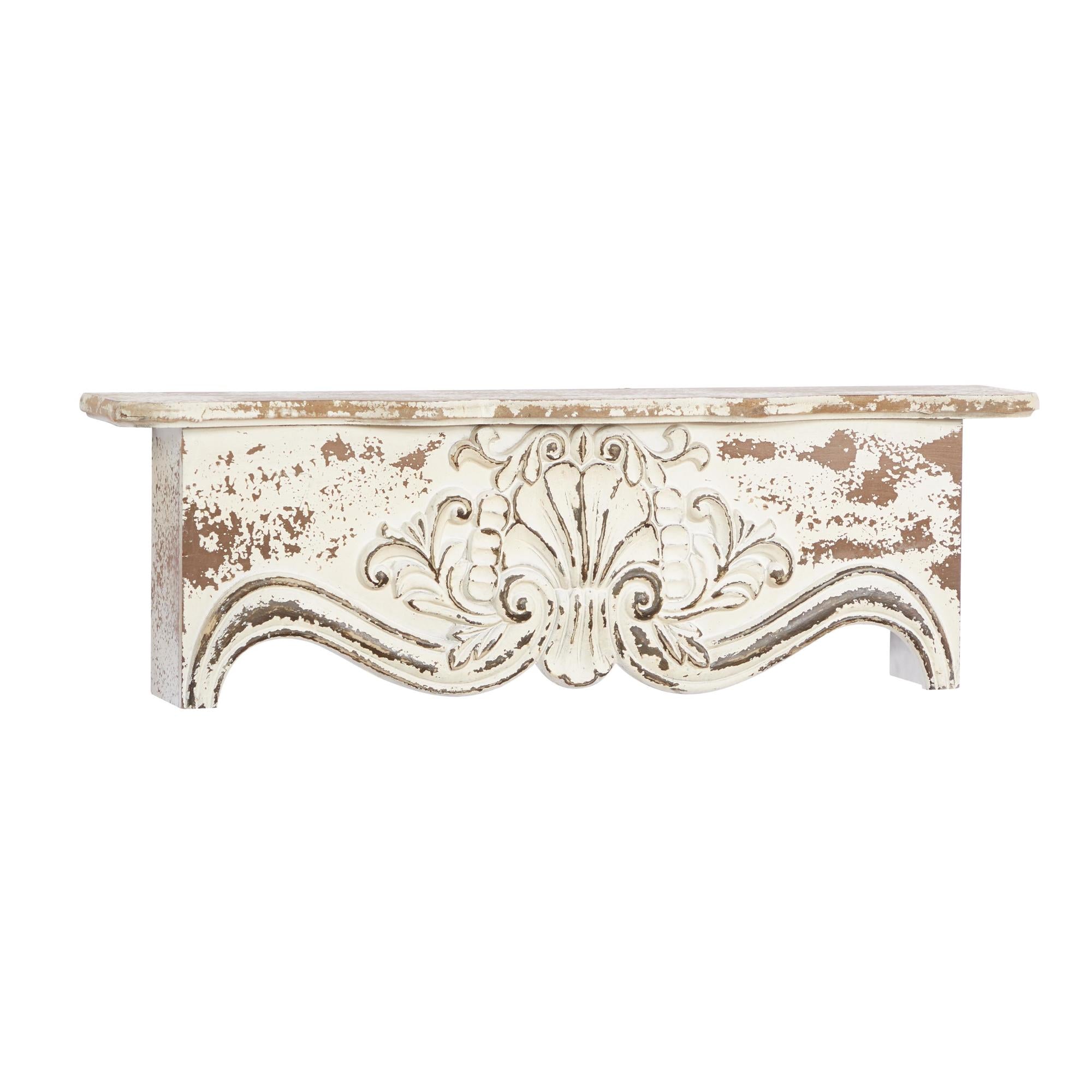 Scroll White Wood Distressed 1 Shelf Room Wall Shelf