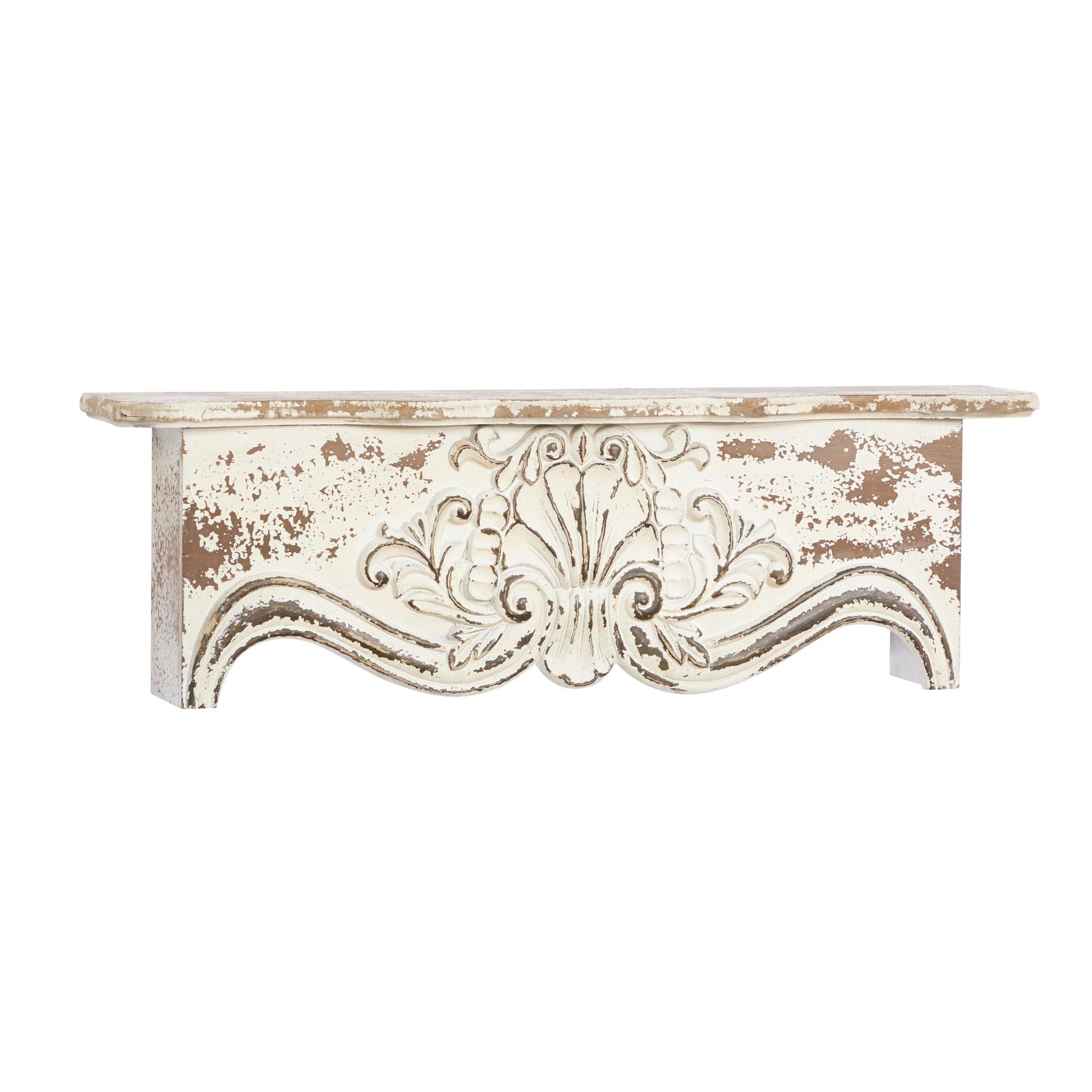 Scroll White Wood Distressed 1 Shelf Room Wall Shelf