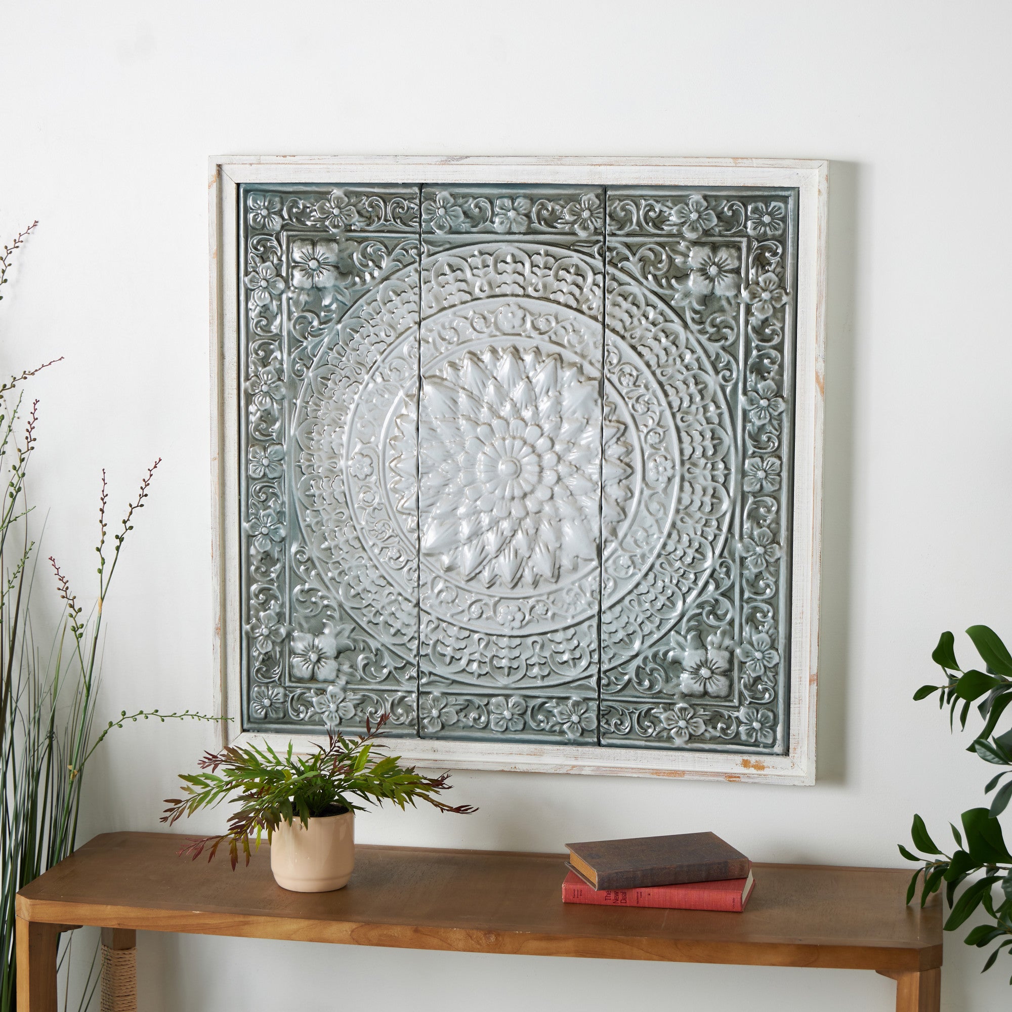 Scroll Metal Home Wall Decor with Embossed Details 33" x 2" x 34"