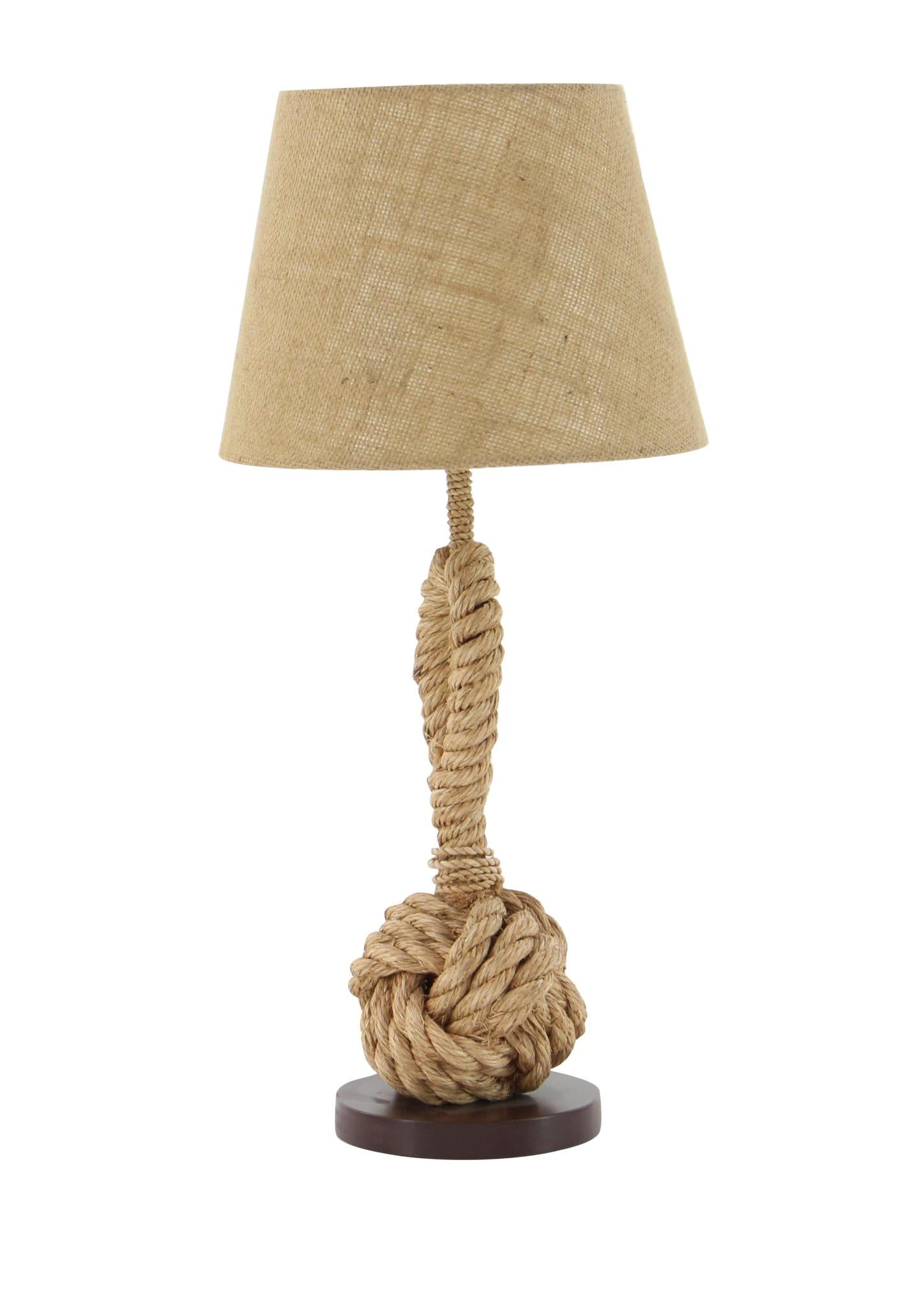 Knot Brown Jute Rope Twisted Rope Room Table Lamp with Linen Shade