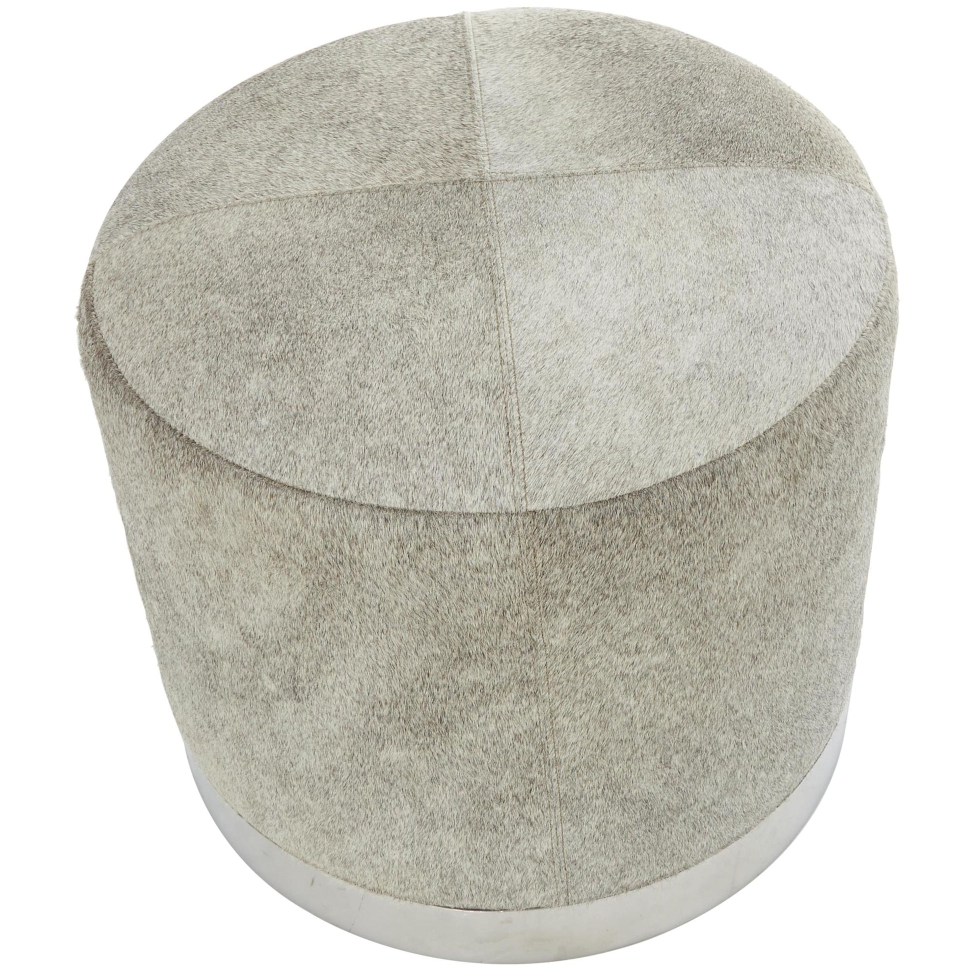 Gray Leather Patchwork Living Room Stool with Silver Metal Base