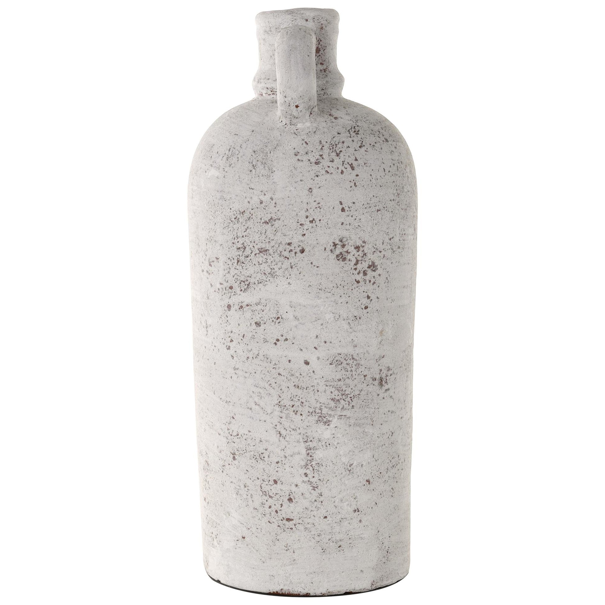 White Ceramic Antique Style Textured Decorative Vase with Curved Handle