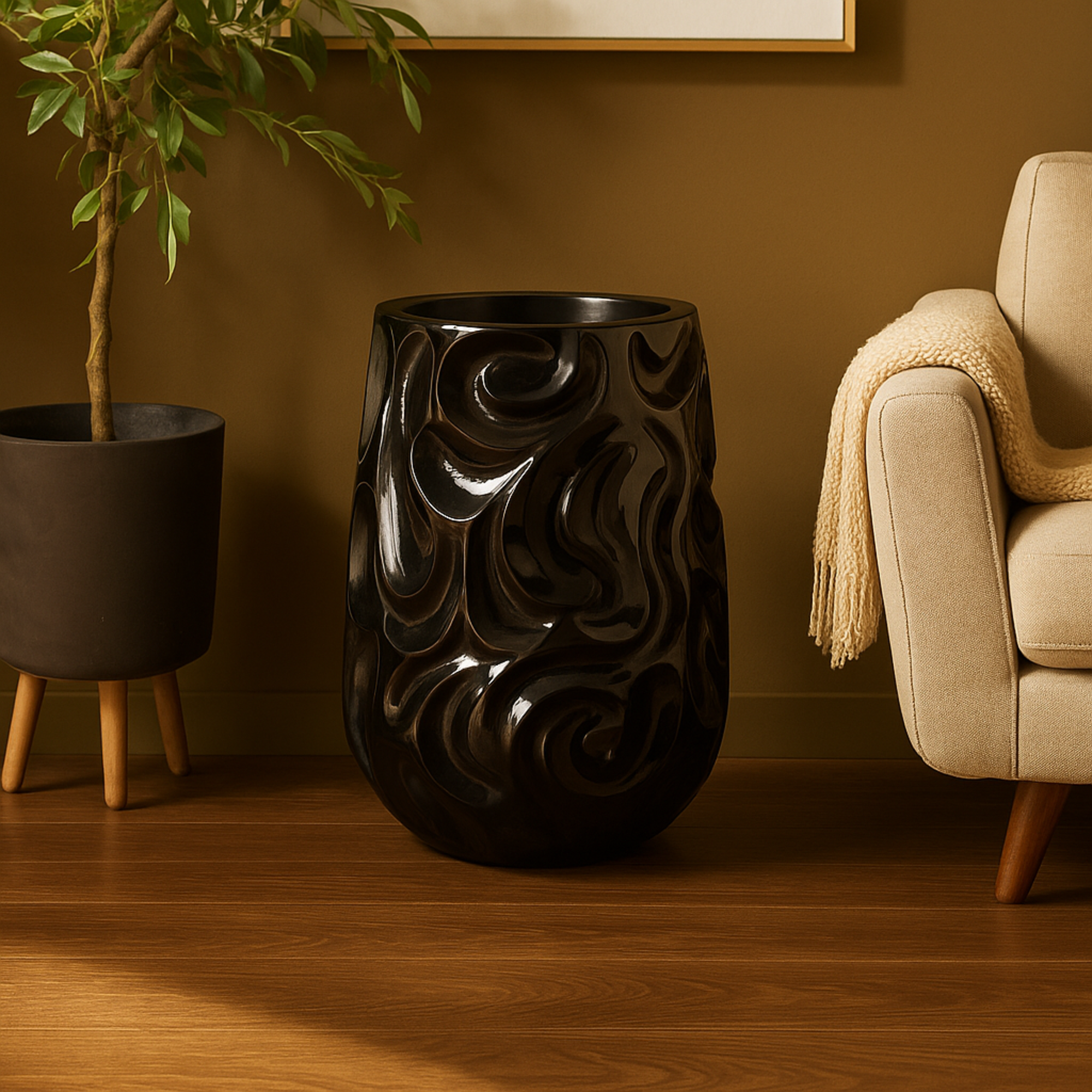 Abstract Resin Large Wavy Textured Floor Decorative Vase