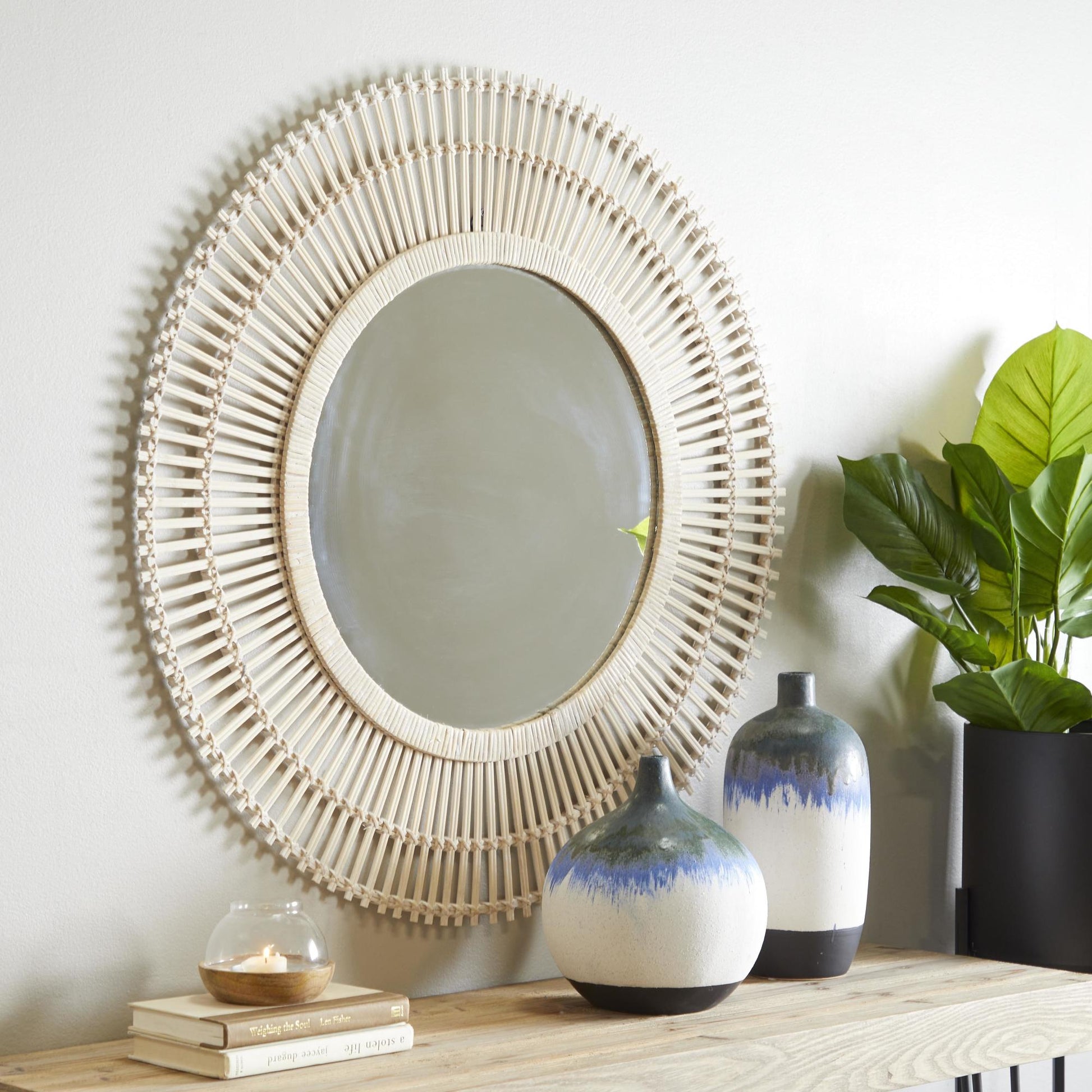 Starburst Bamboo Wood Handmade Stick Room Wall Mirror