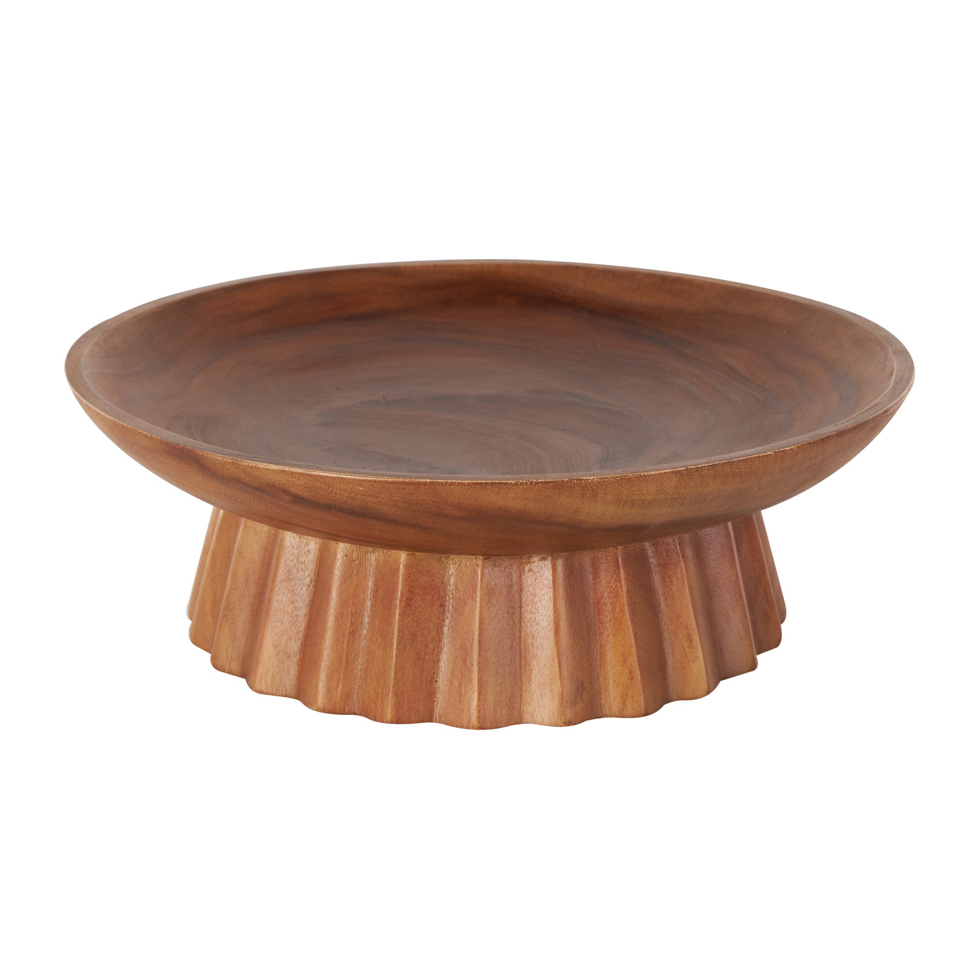Brown Teak Wood Handmade Large Decorative Bowl with Concaved Elevated Base