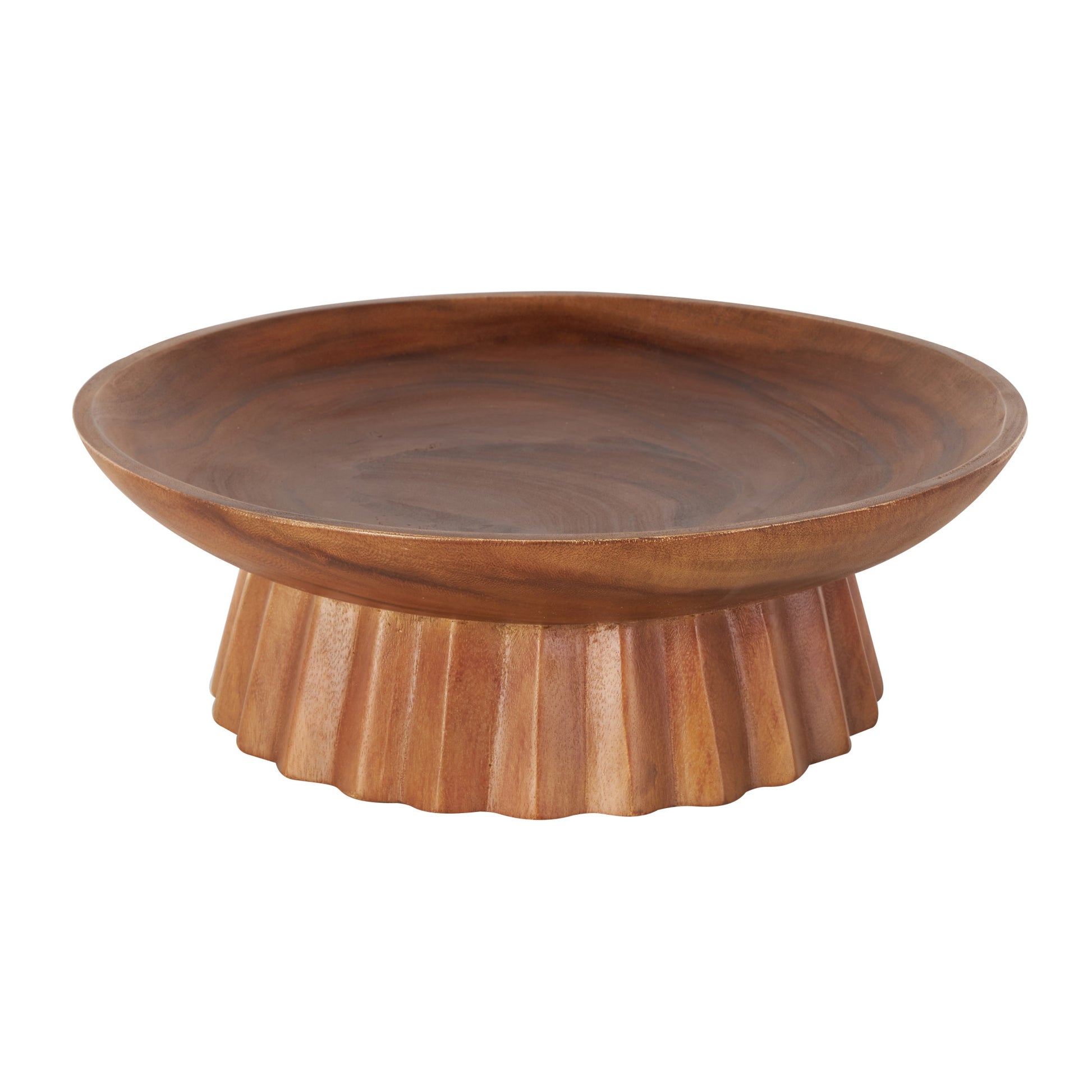 Brown Teak Wood Handmade Large Decorative Bowl with Concaved Elevated Base