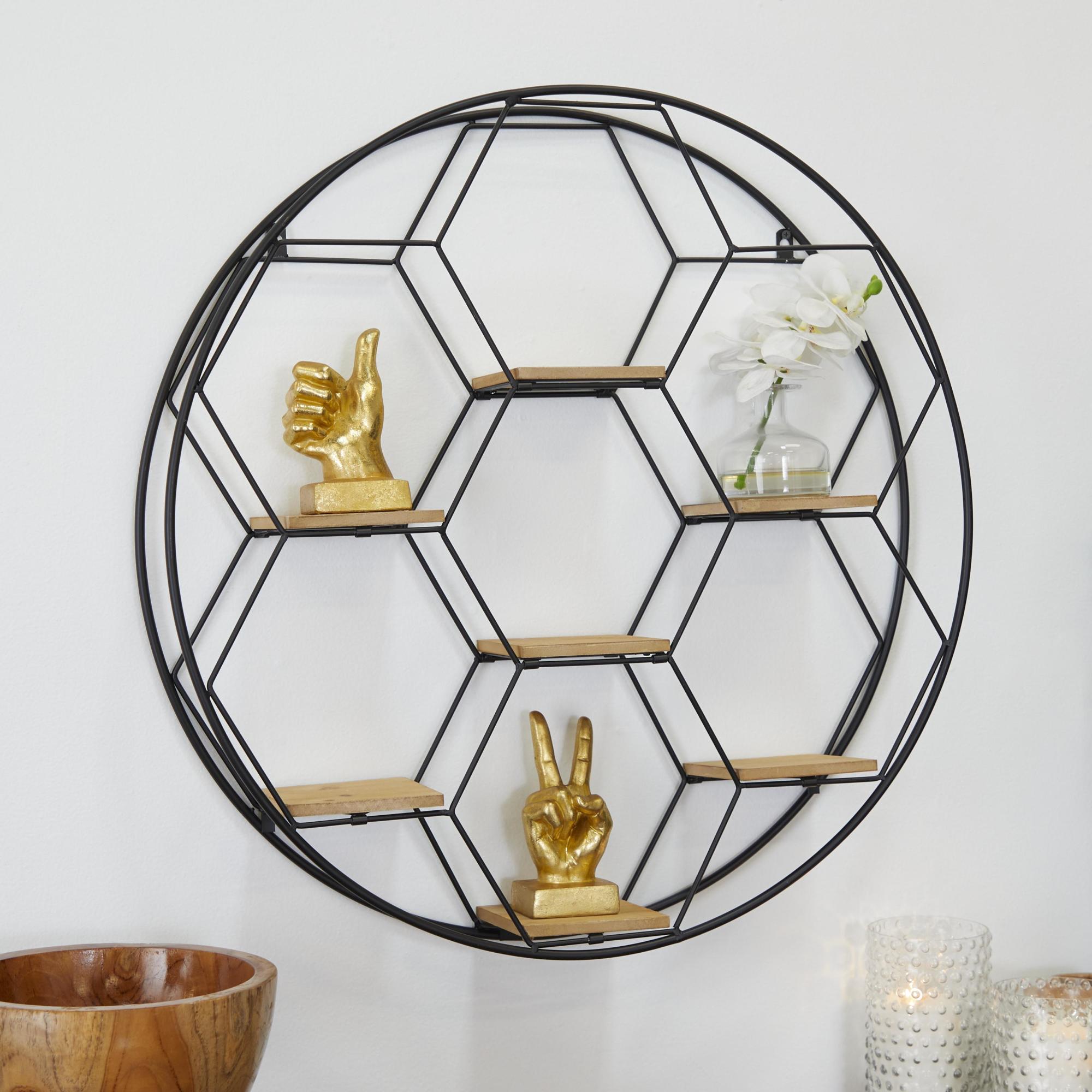Geometric Black Metal Round 7 Shelves Room Wall Shelf