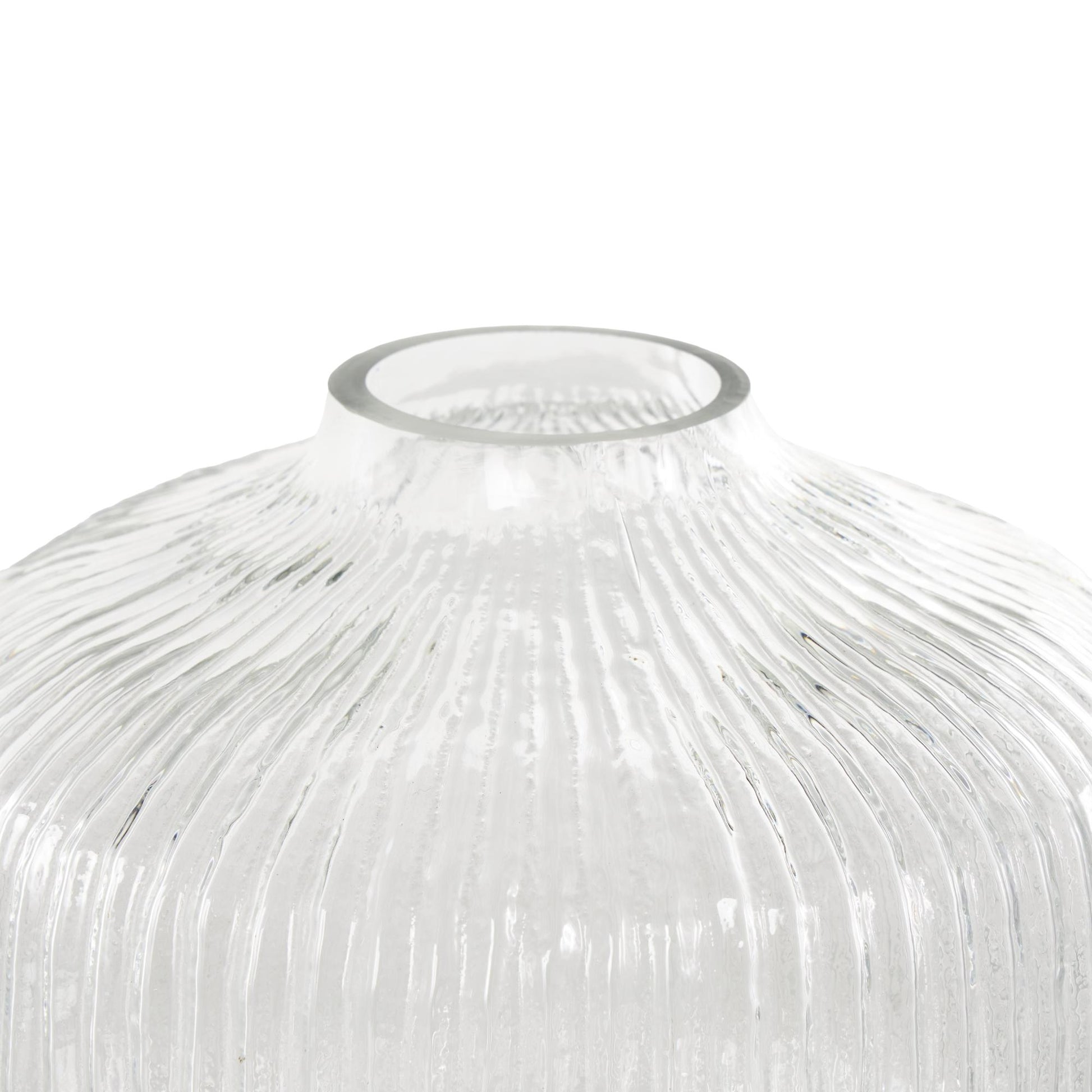 Clear Glass Short Round Ribbed Fluted Decorative Vase