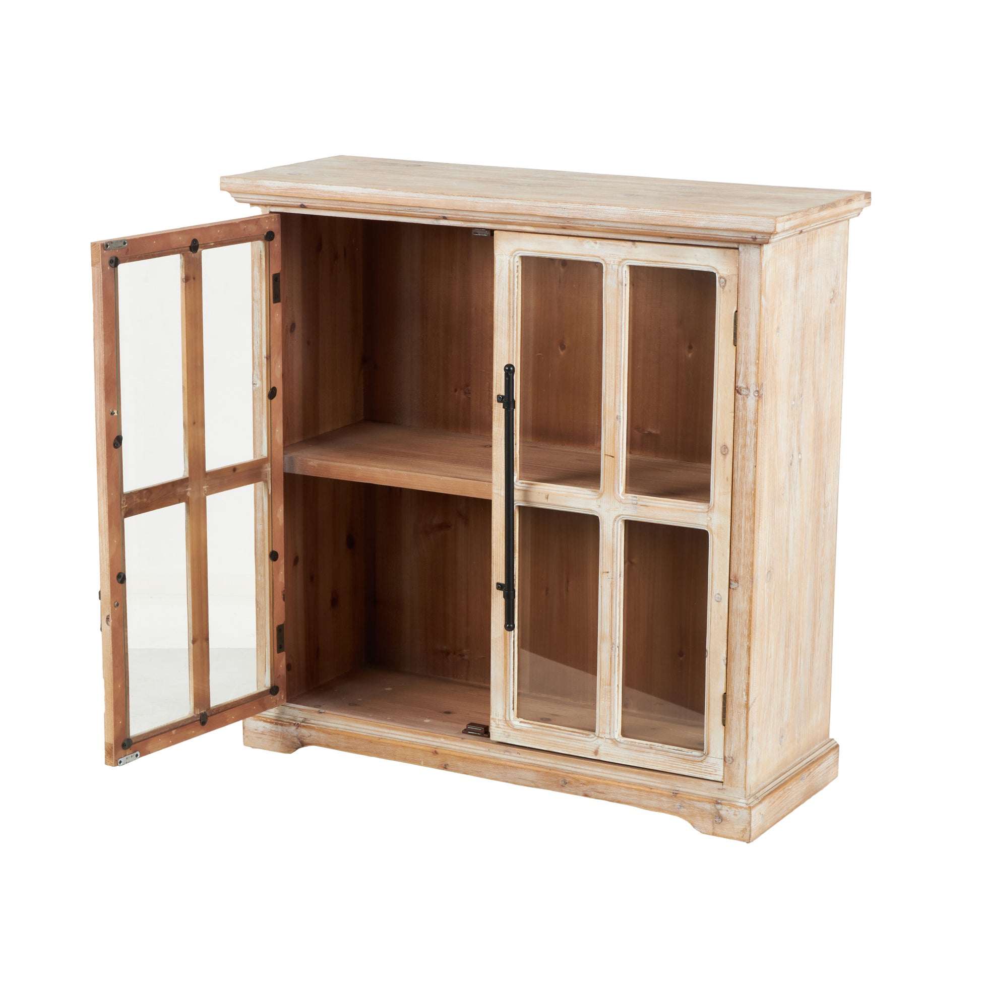 Brown Wood 2 Door Room Cabinet with Black Rod Handles