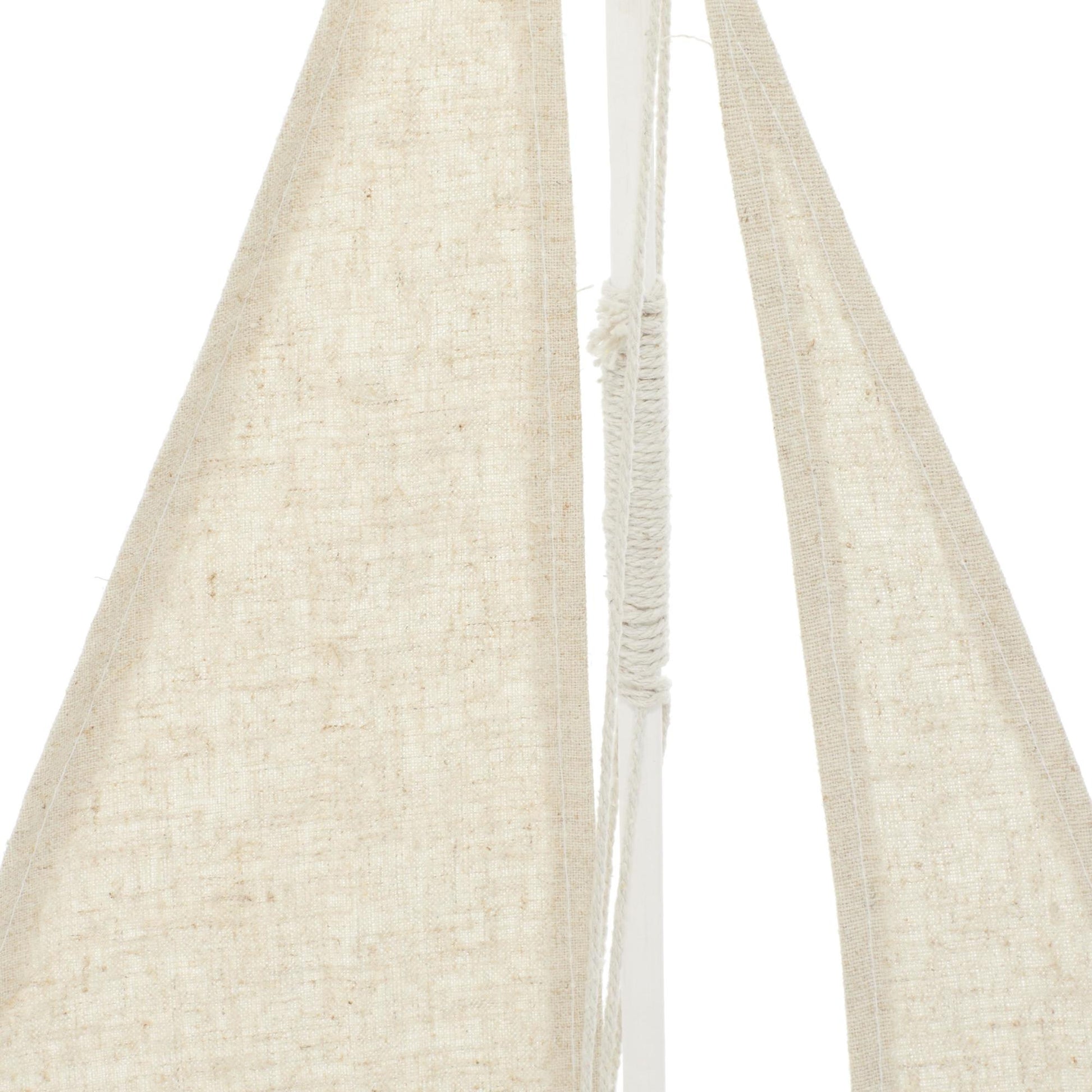 Sail Boat Blue Wood Distressed Decorative Sculpture with Cream Linen Sails and Brown Accents