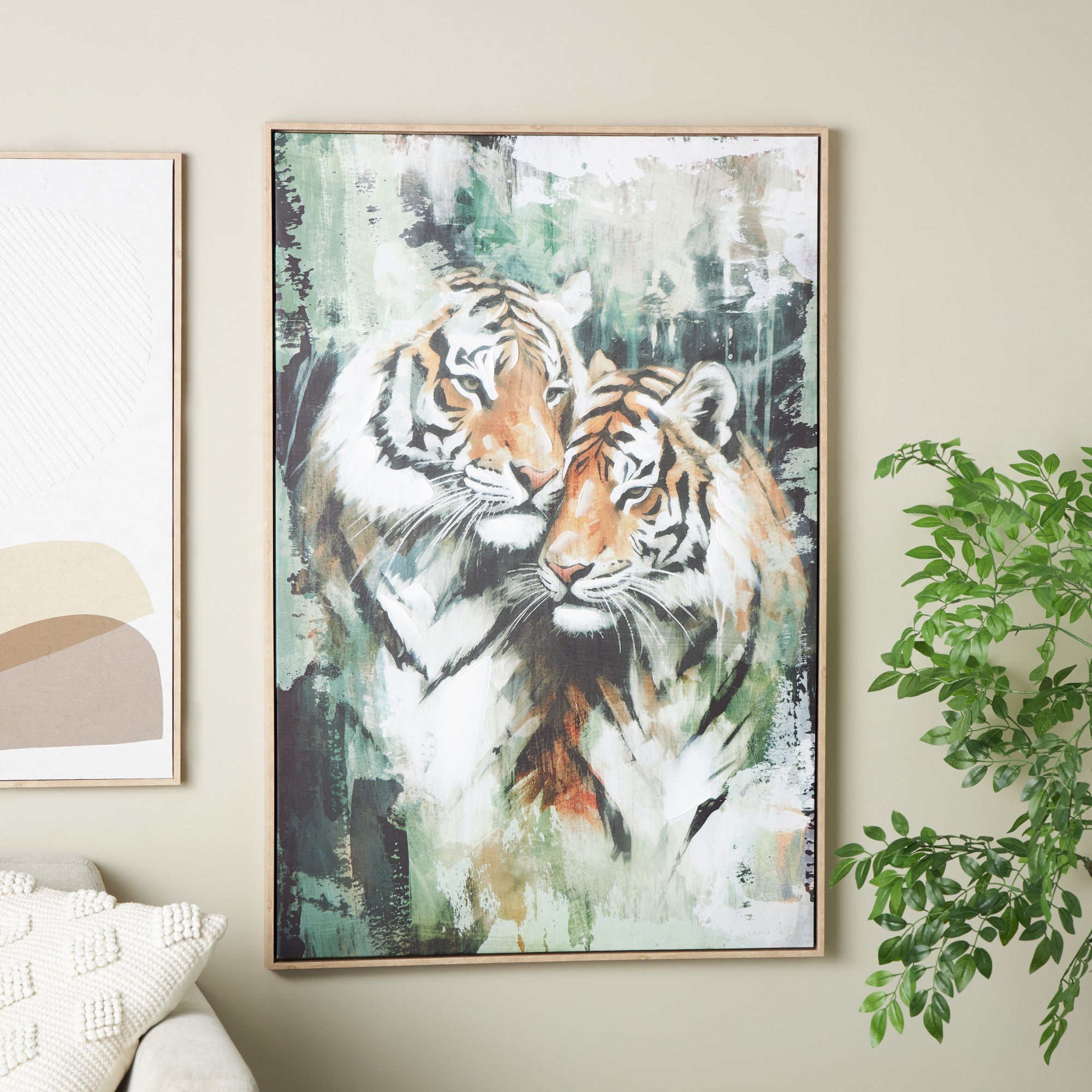 Tiger Multi Colored Canvas Shaded Living Room Framed Wall Art with Green Accents