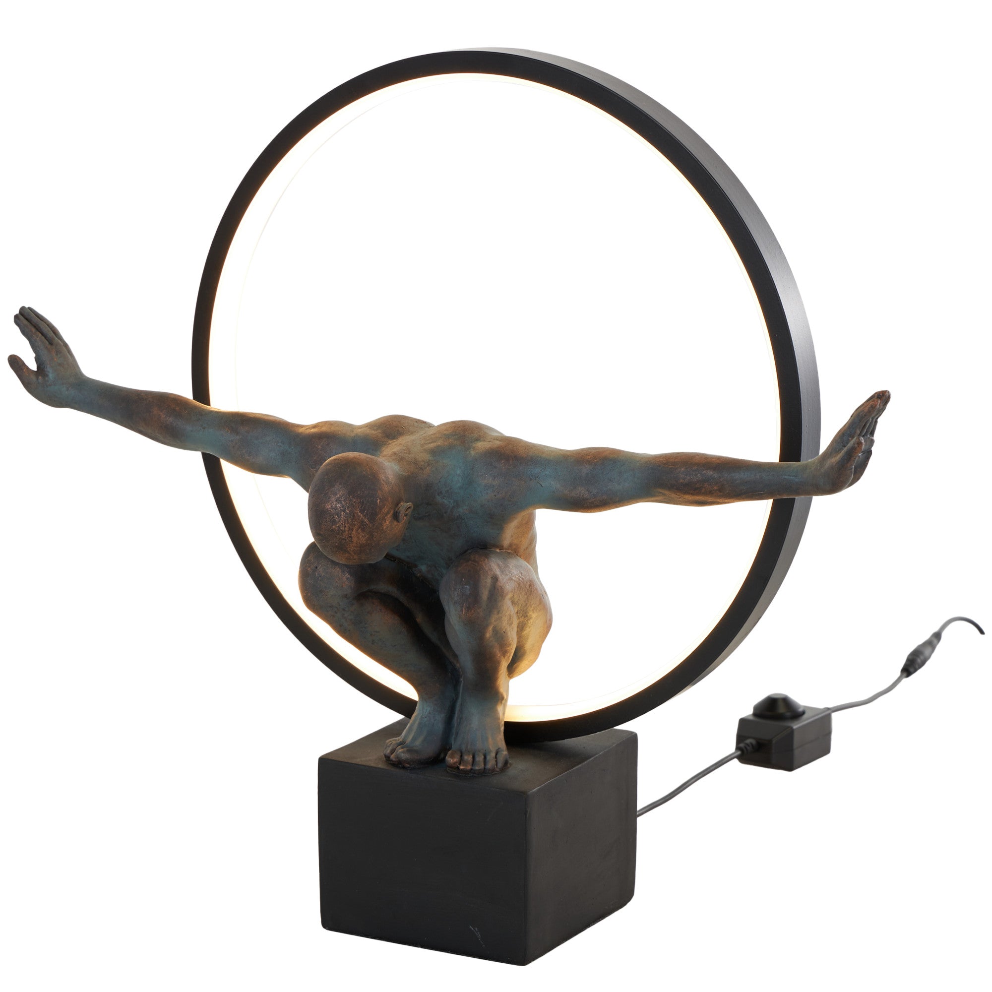 People Black Resin Posing Room Table Lamp with Circle and Square Base