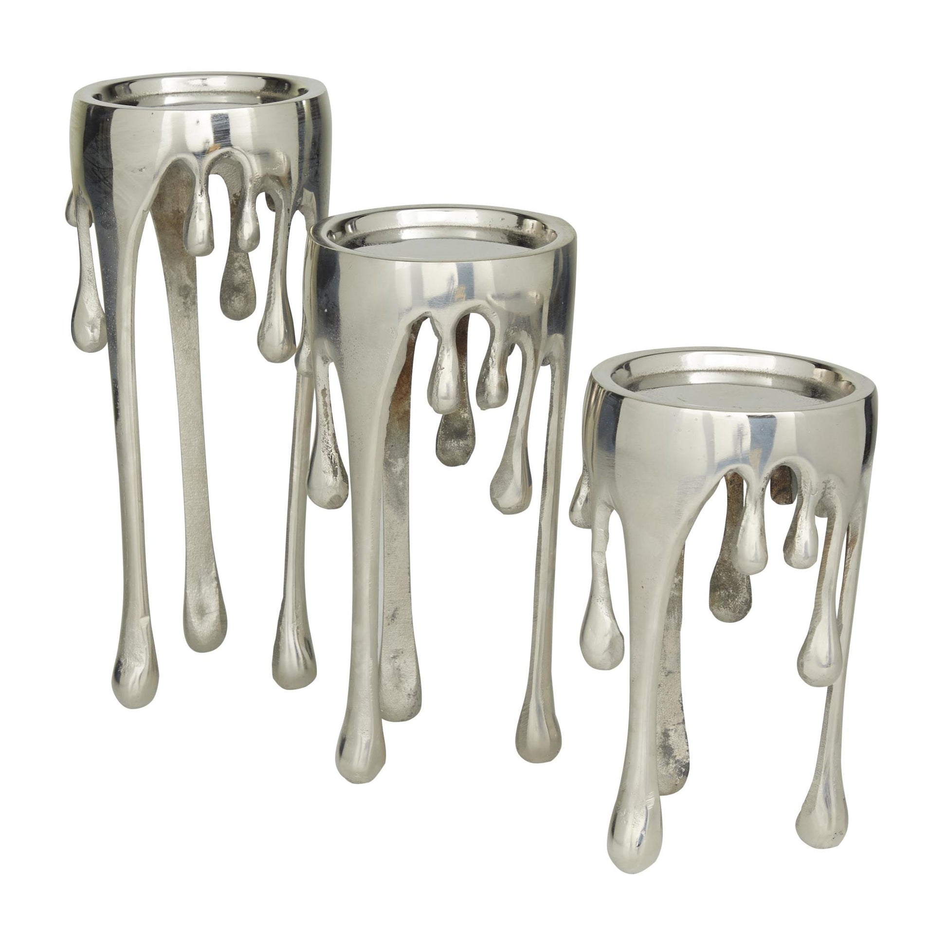 CosmoLiving by Cosmopolitan Set of 3 Abstract Aluminum Metal Drip Decorative Candle Holder with Melting Designed Legs