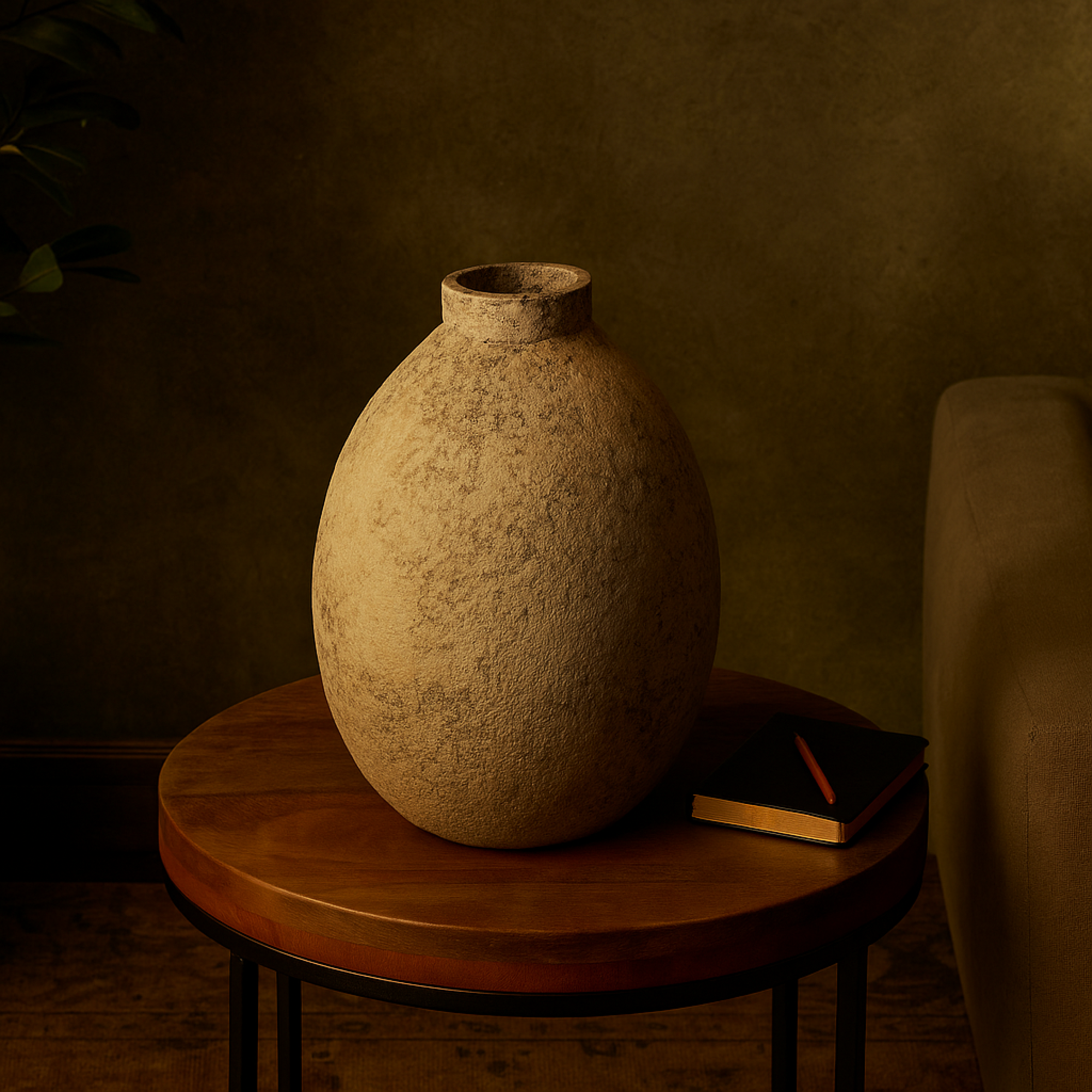 Beige Ceramic Handmade Antique Style Textured Decorative Vase