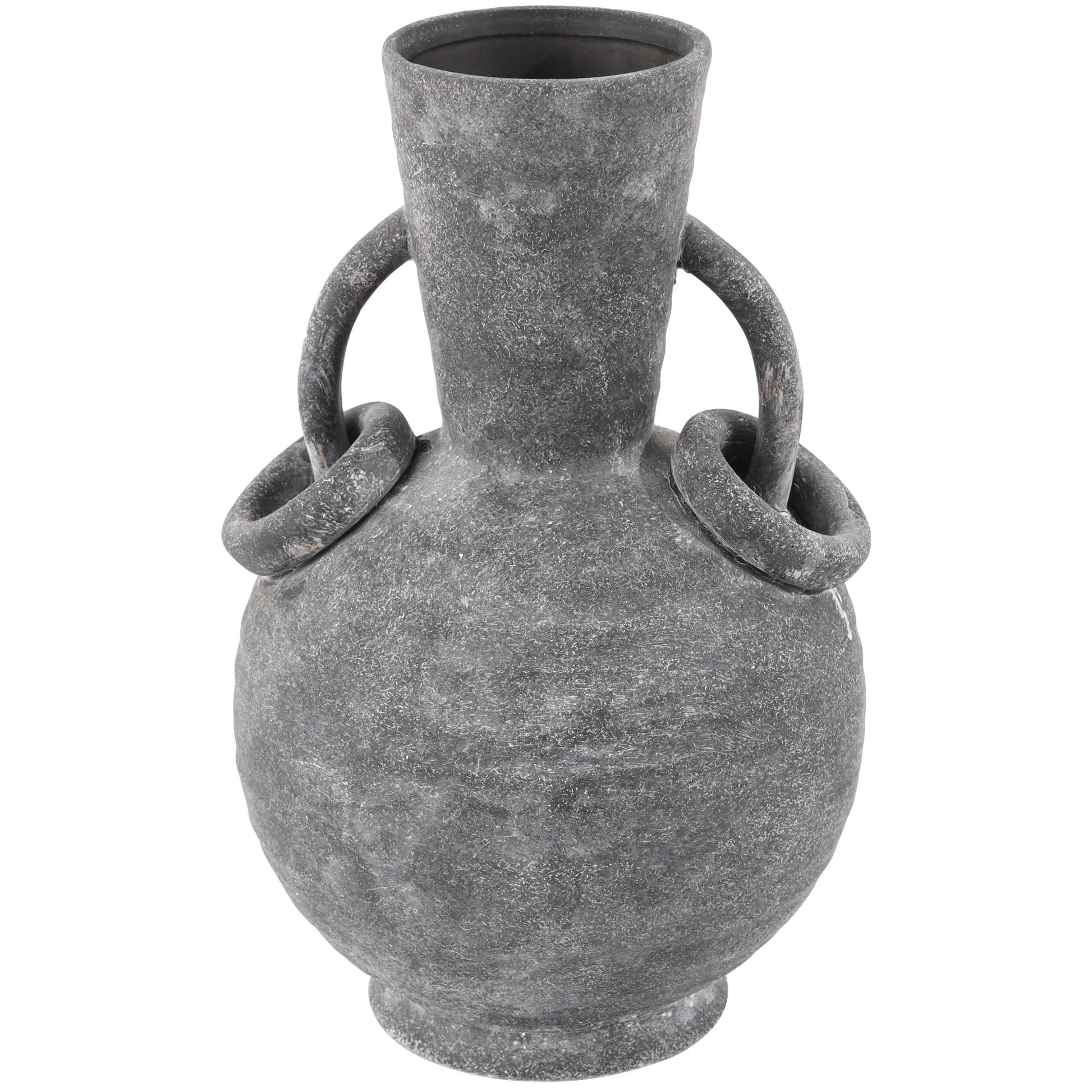 Ceramic Textured Decorative Vase with Ring Handles