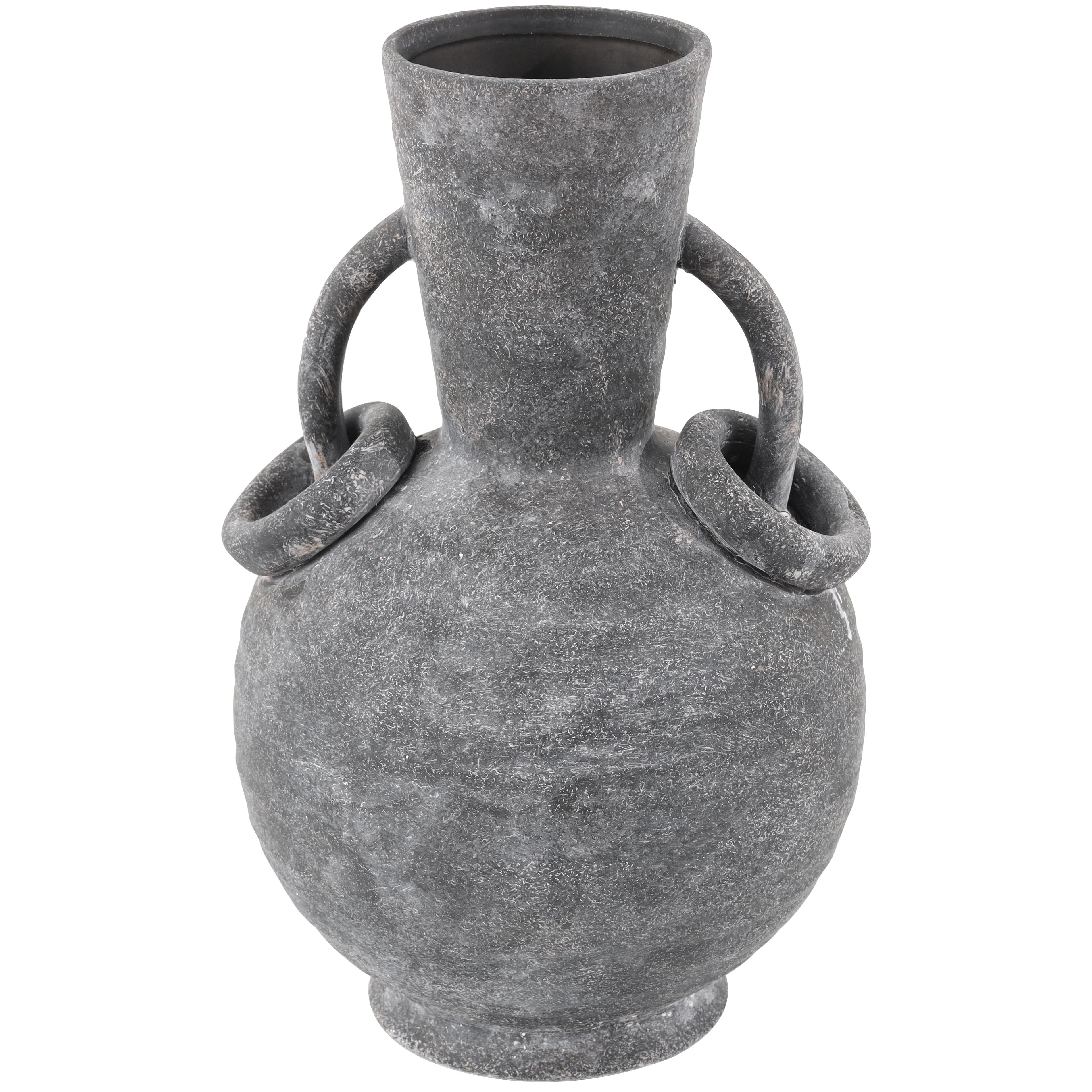 Ceramic Textured Decorative Vase with Ring Handles