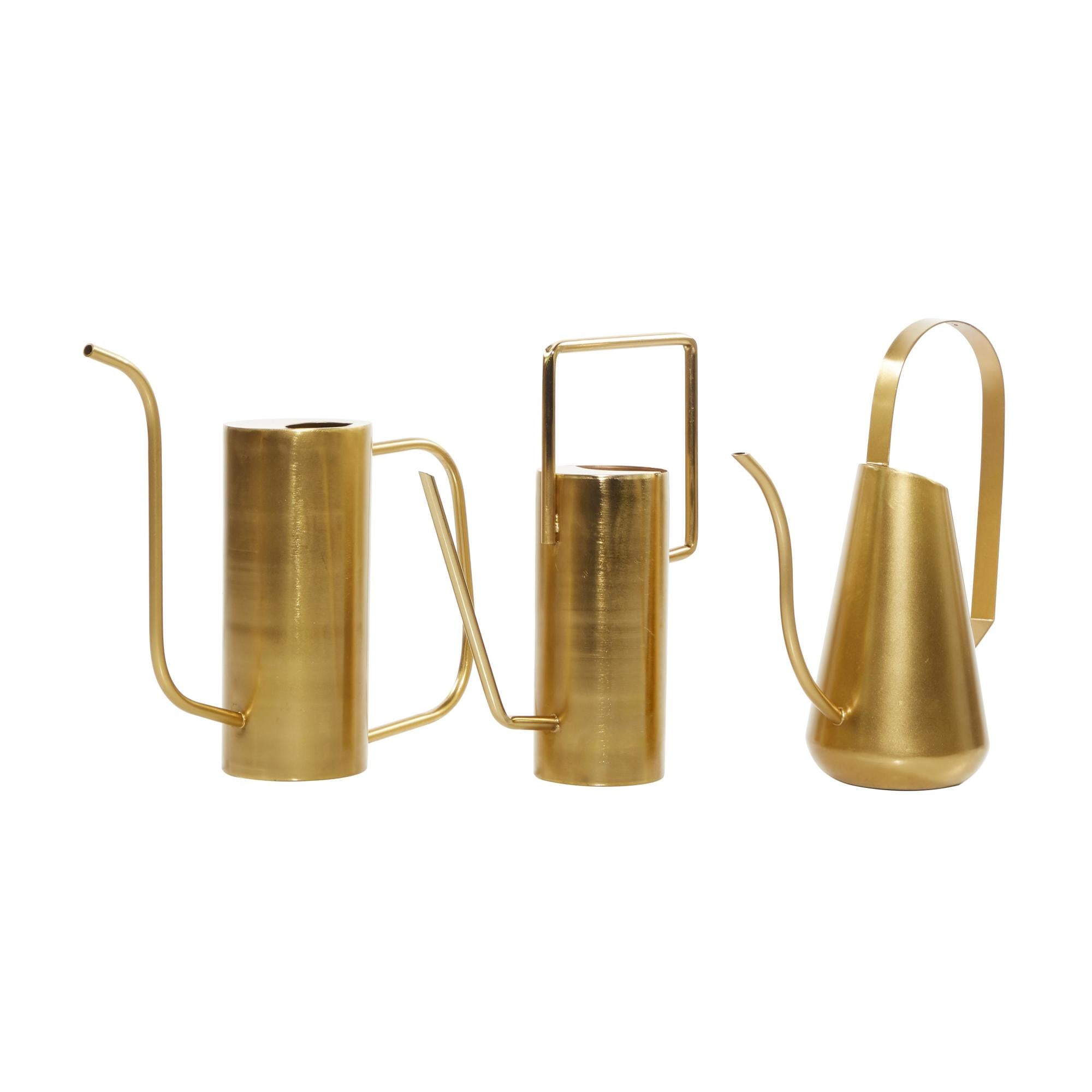 Set of 3 Watering Can Gold Metal Indoor Outdoor Planter