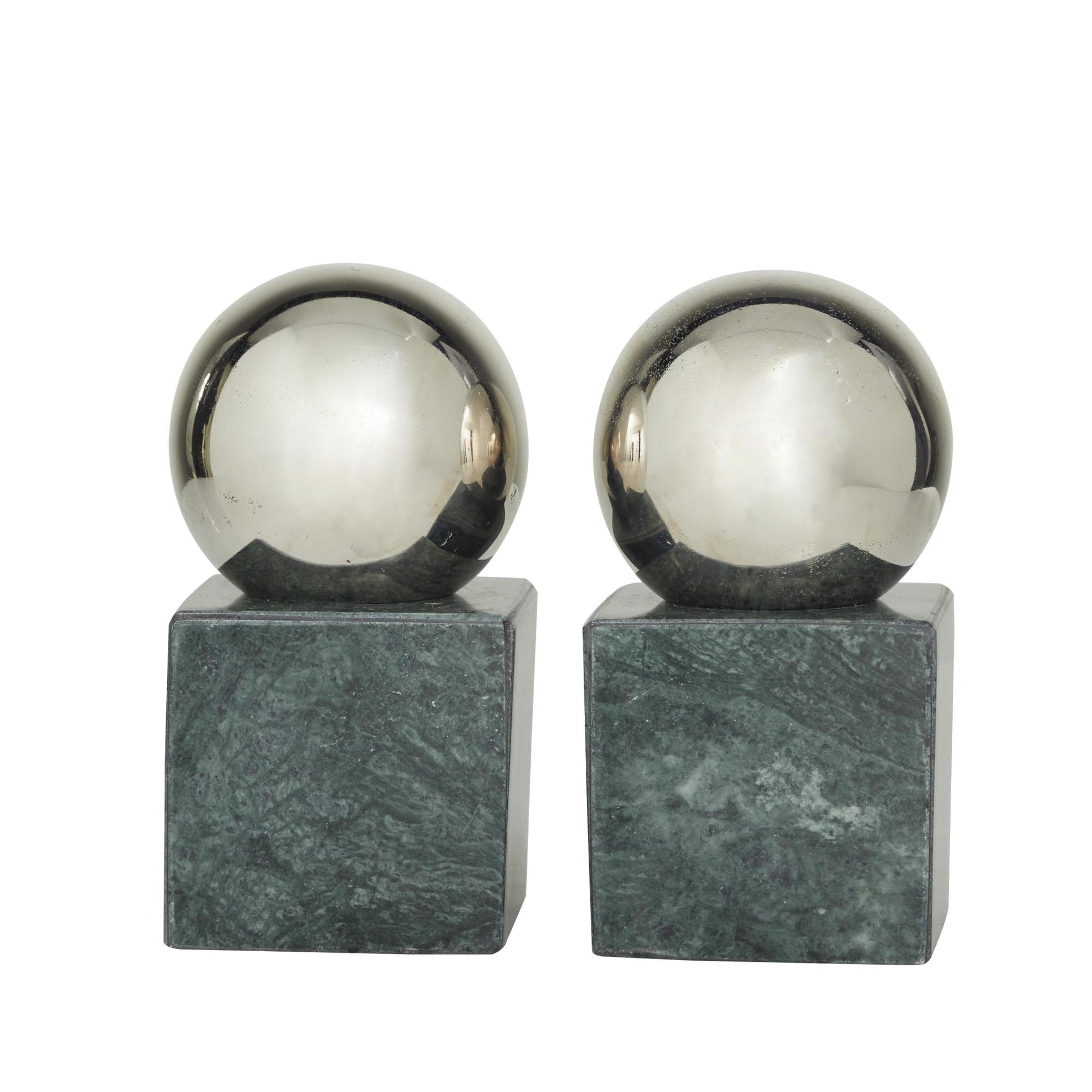 CosmoLiving by Cosmopolitan Set of 2 Marble 7 lbs Decorative Bookends with Silver Aluminum Orb
