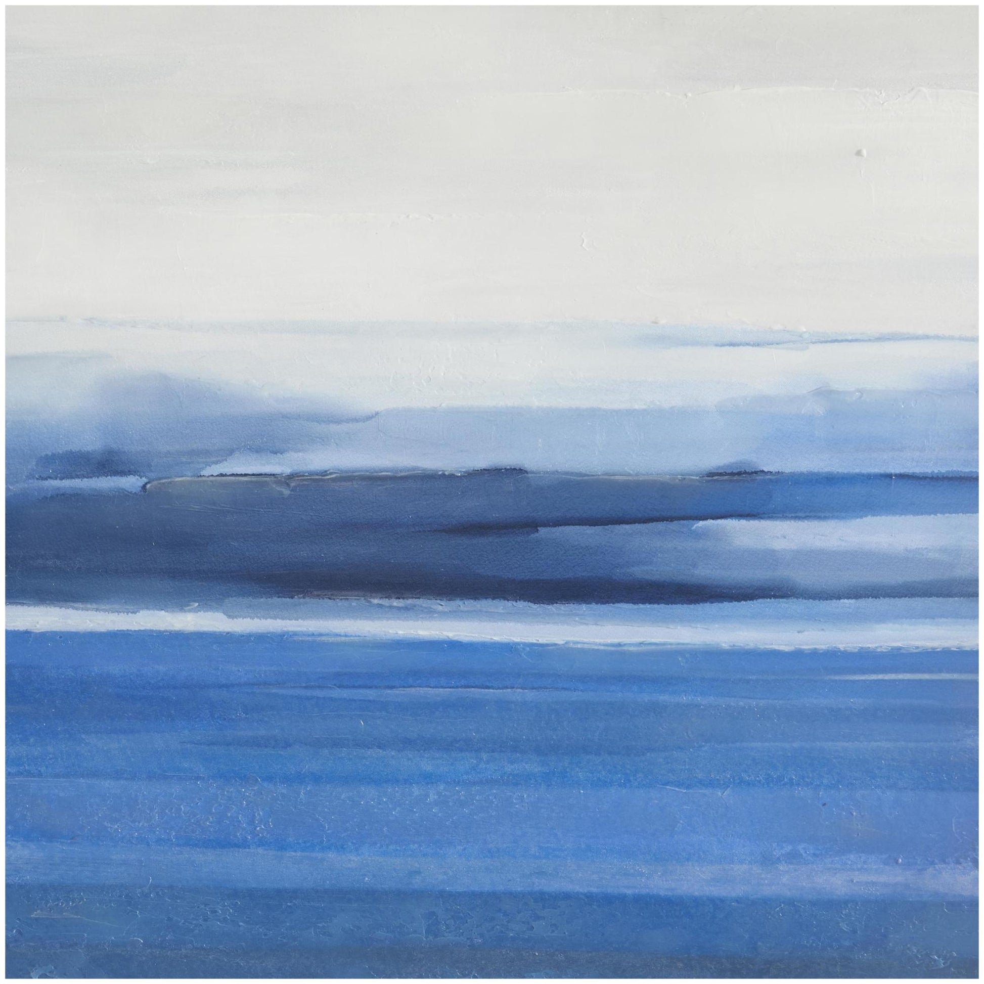 Landscape Blue Canvas Abstract Ocean Inspired Living Room Framed Wall Art with Silver Frame