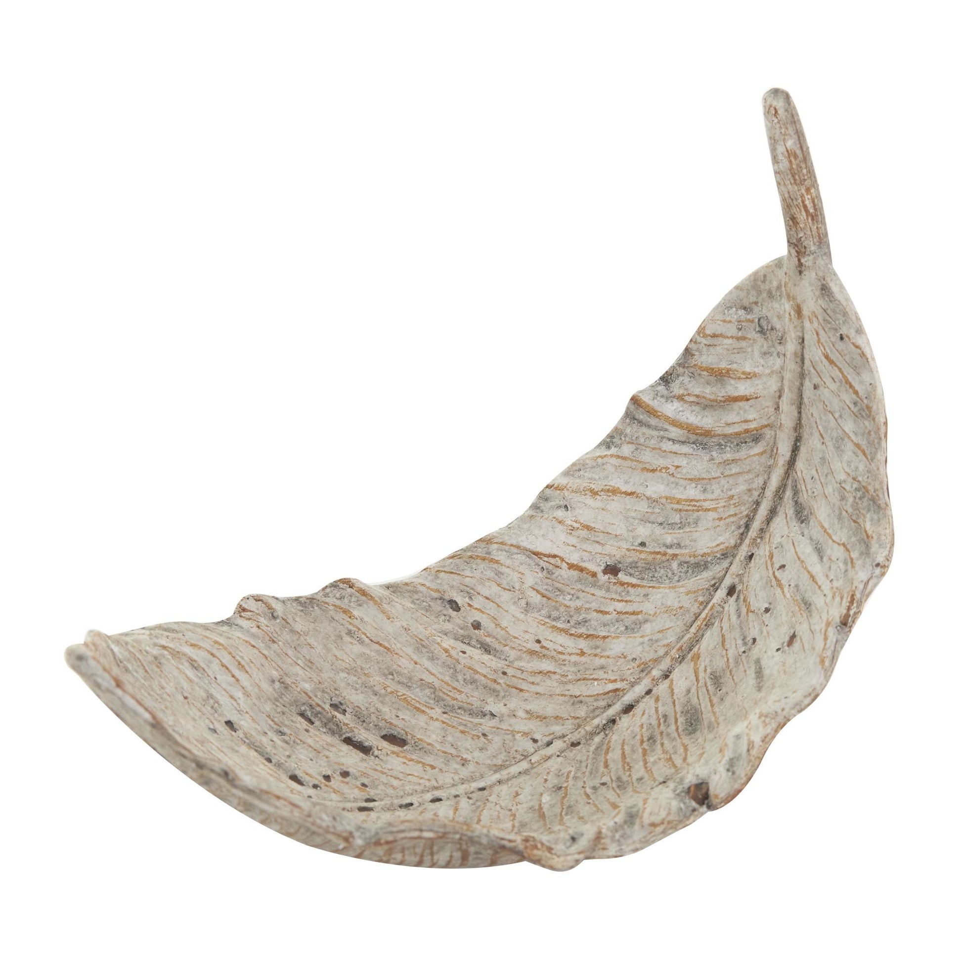 Set of 2 Leaf Champagne Resin Textured Large Decorative Bowl with Brown Details