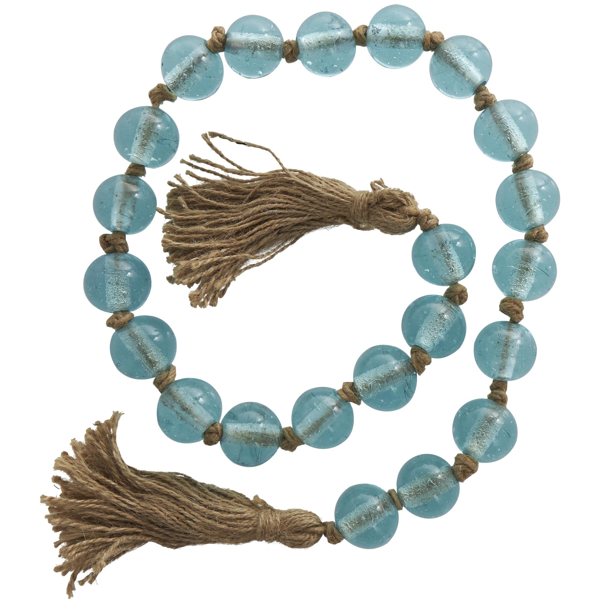 Glass Handmade Round Beaded Garland with Tassel with Knotted Brown Jute