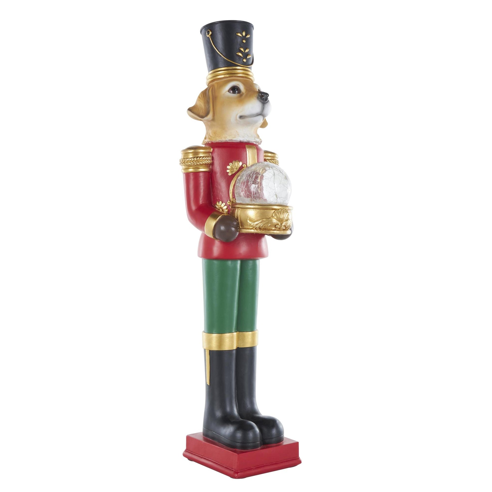 Dog Red Fiberglass Tall Soldier Nutcracker Decorative Christmas Sculpture with LED Light Snow Globe