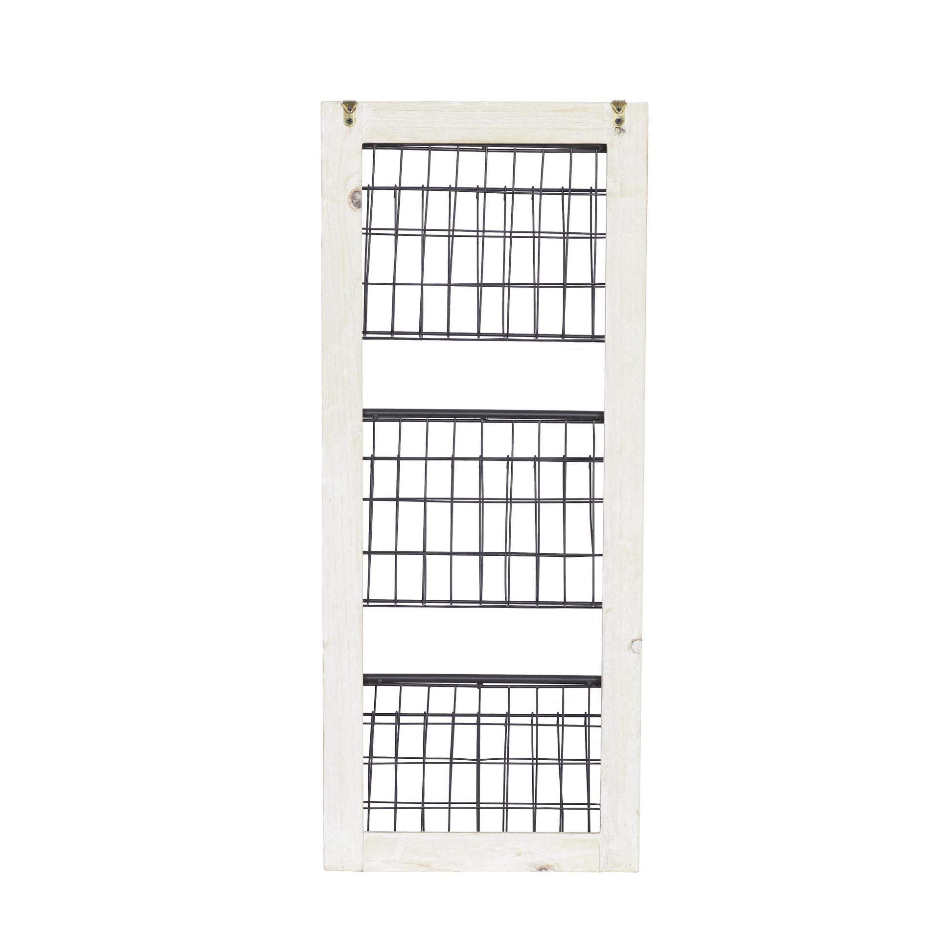 Black Metal 3 Slot Decorative Magazine Rack Holder with Suspended Baskets