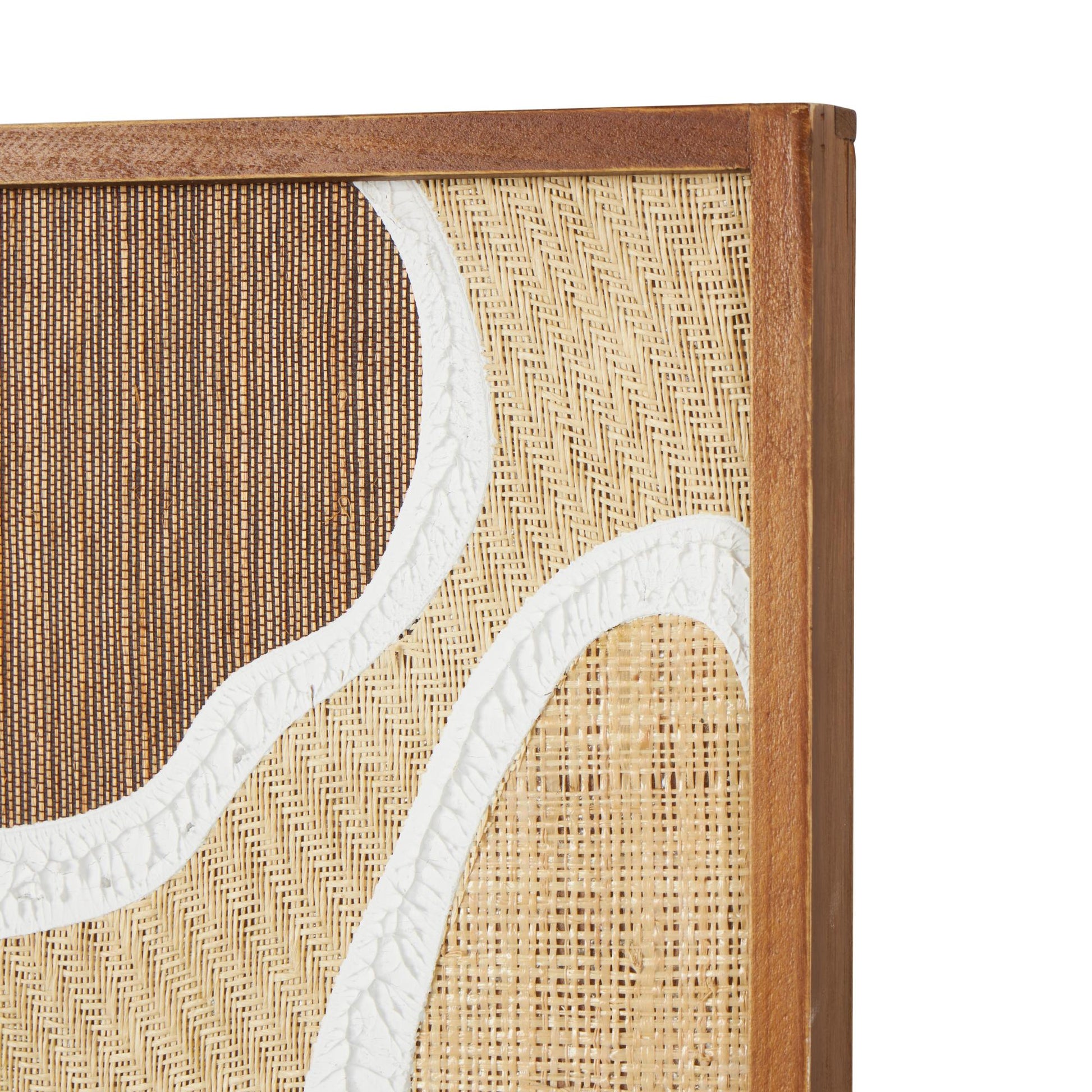 Set of 2 Abstract Brown Wood Textured Wavy Living Room Framed Wall Art with White and Tan Accents