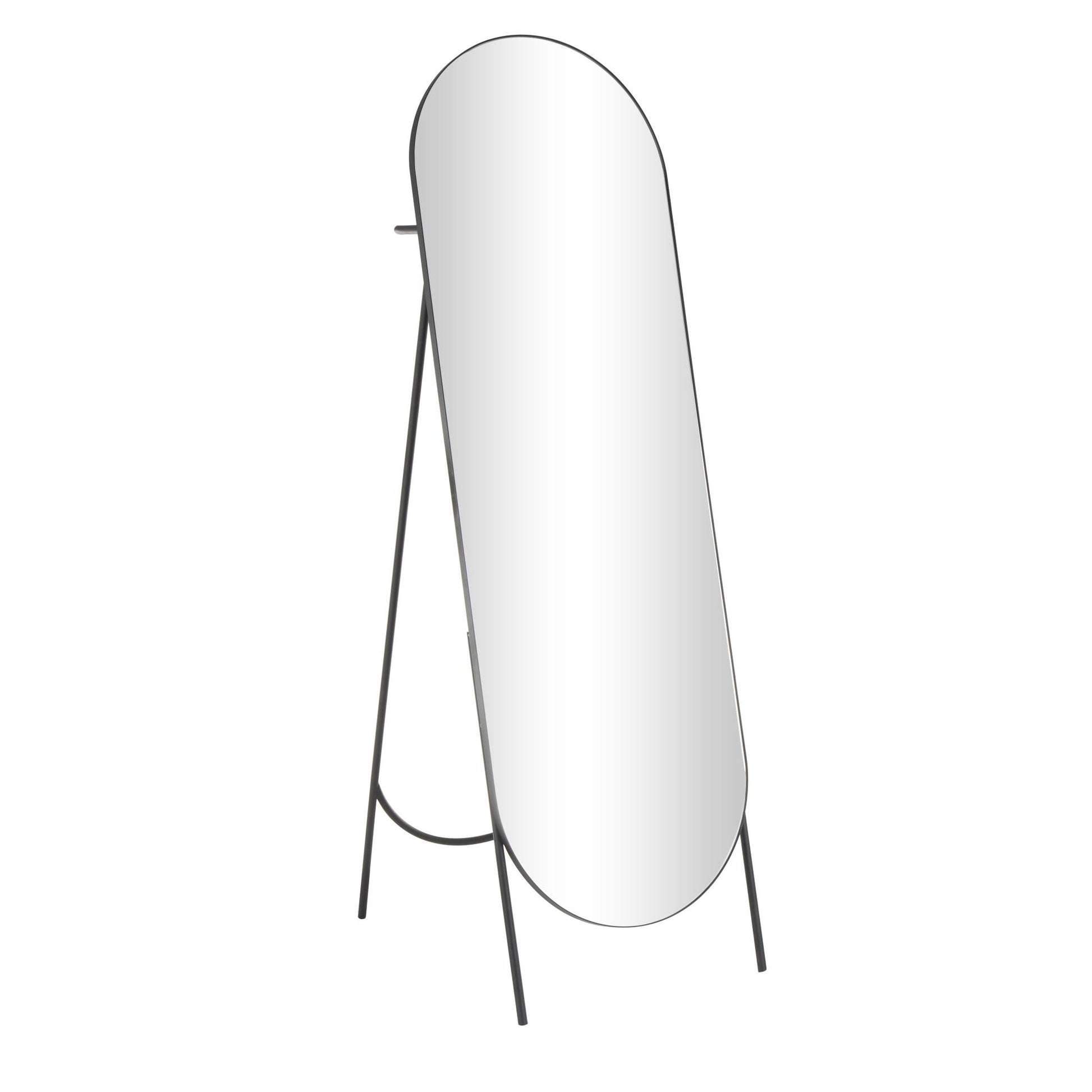 Geometric Black Metal Foldable Freestanding Oval Room Floor Mirror