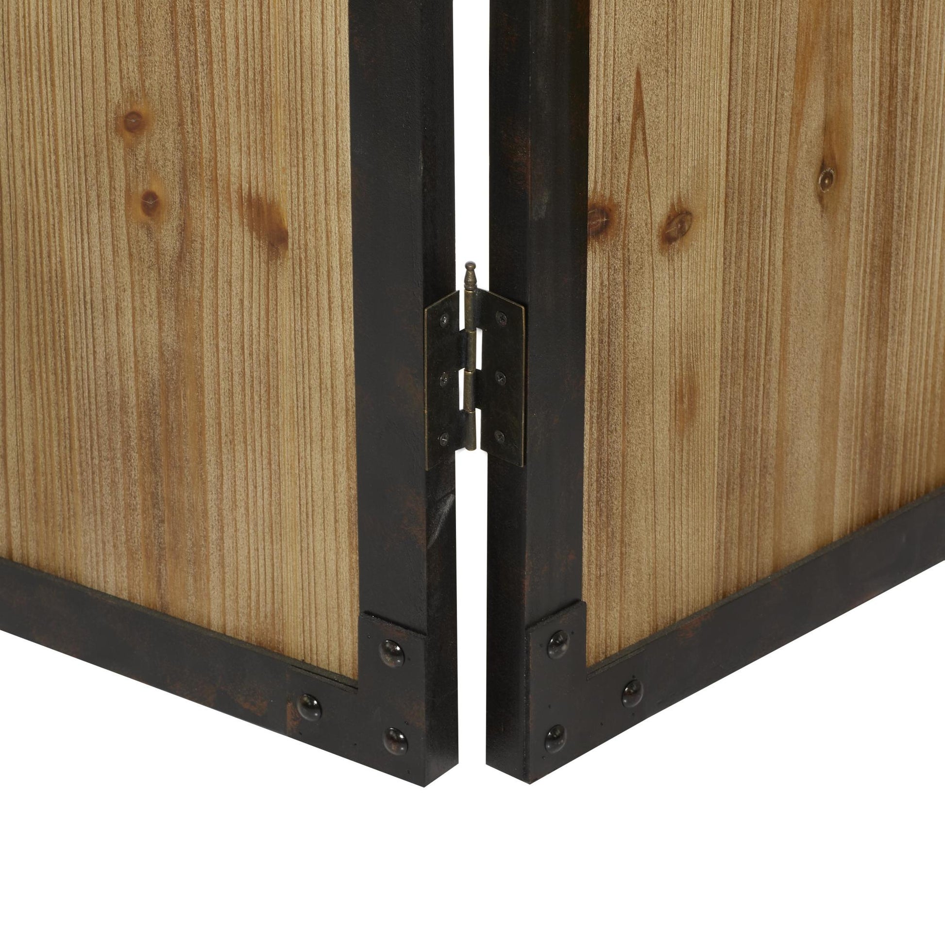 Brown Wood Hinged Foldable Partition 3 Panel Partition Room Divider Screen with Solid Wood Panels