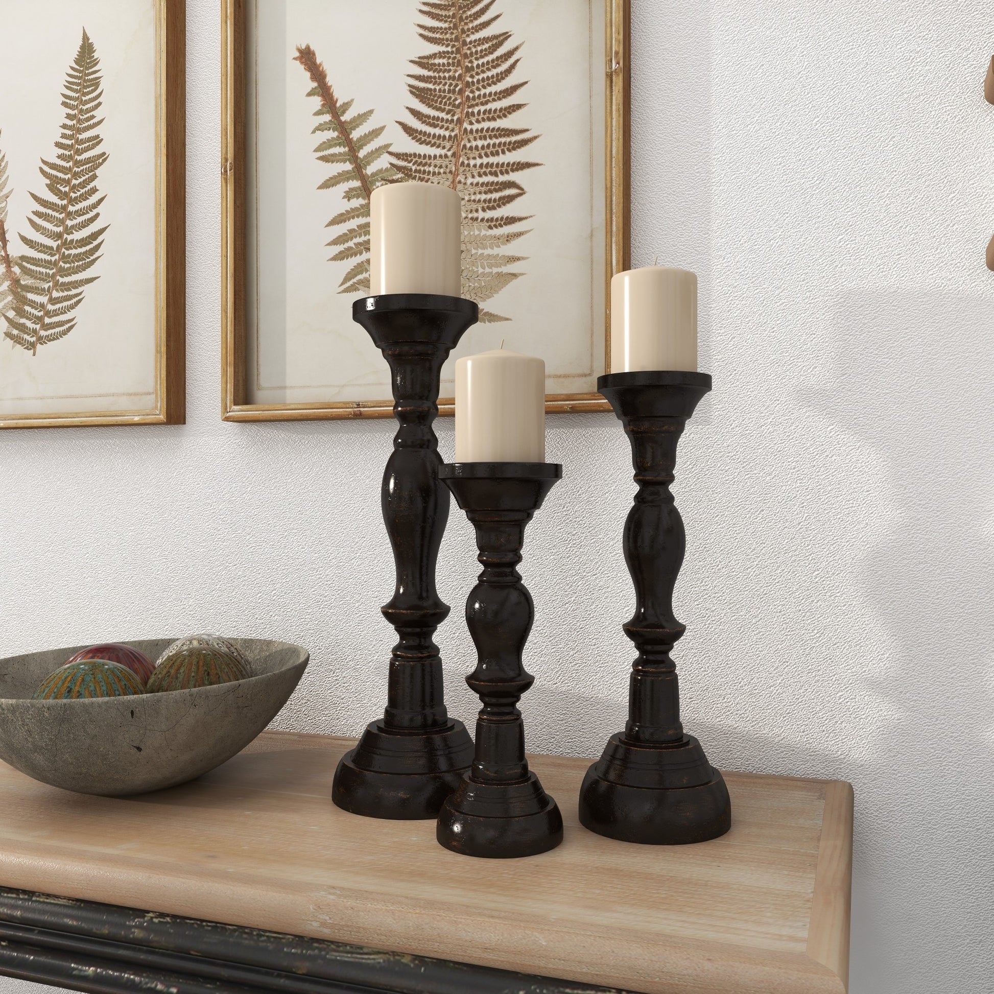 Set of 3 Black Mango Wood Decorative Candle Holder