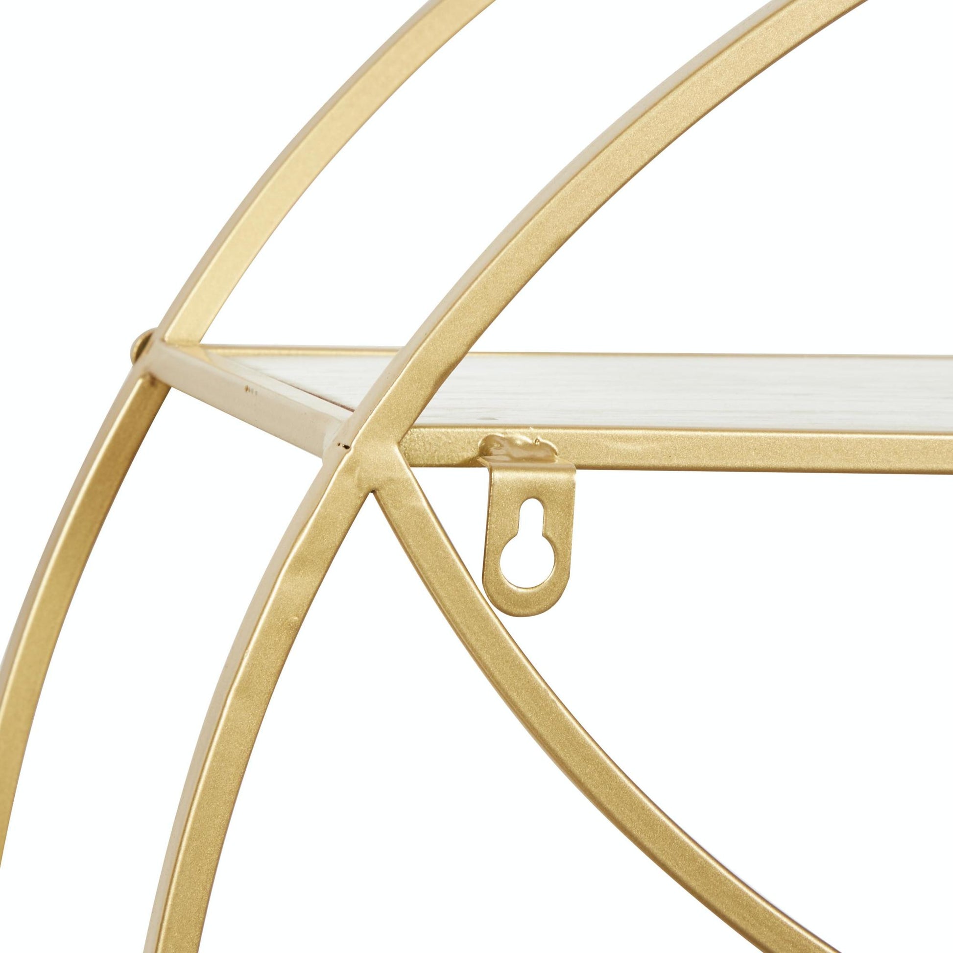 CosmoLiving by Cosmopolitan Geometric Gold Metal Round 2 Shelves Room Wall Shelf