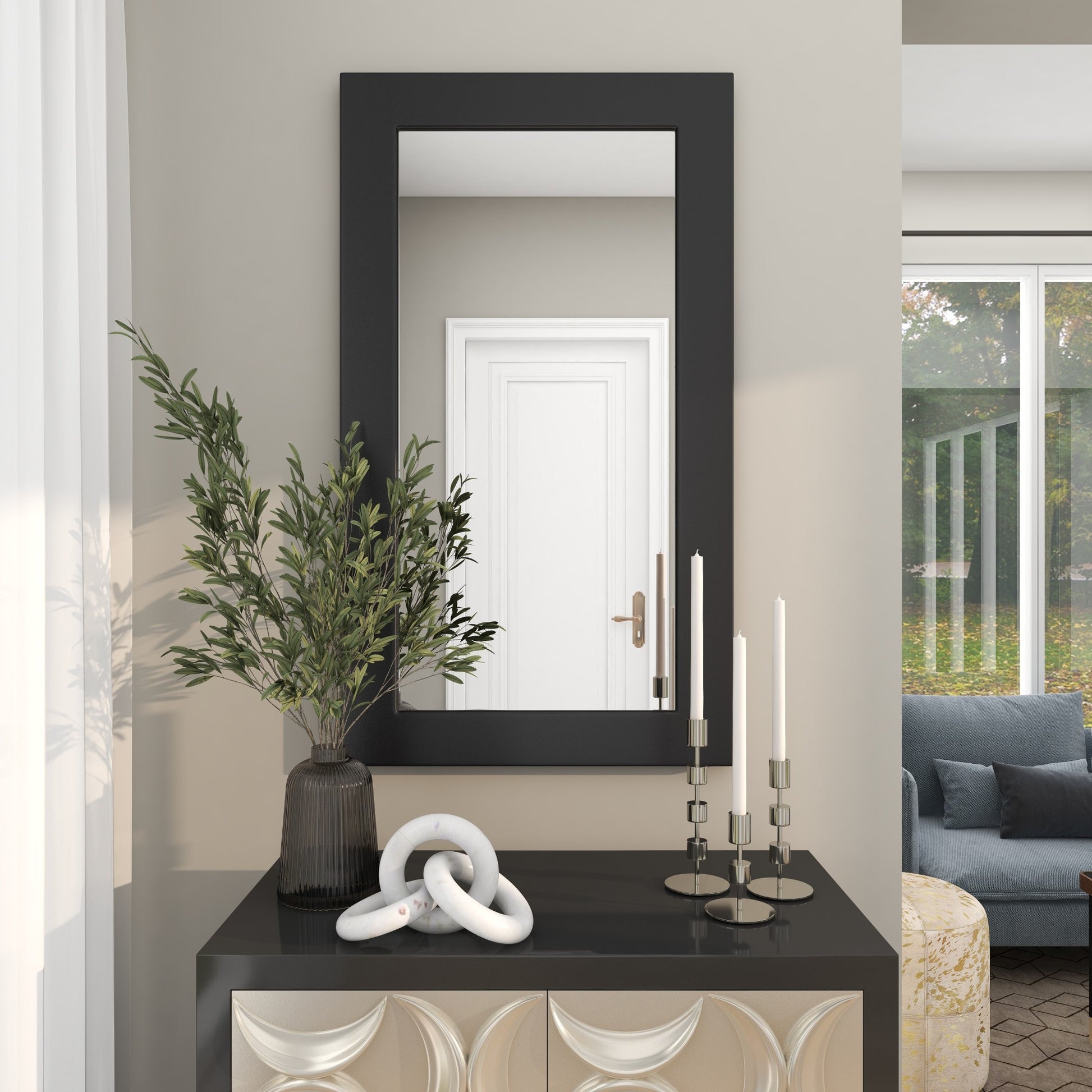 Wooden Minimalistic Room Wall Mirror 24" x 1" x 42"