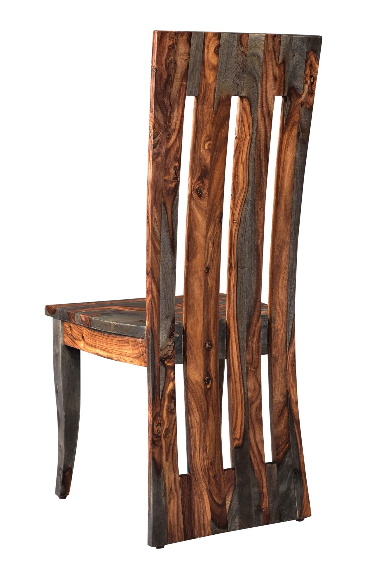 Brown Sheesham Wood Scoop Seat Kitchen Dining Chair with Fan Back and Open Slats