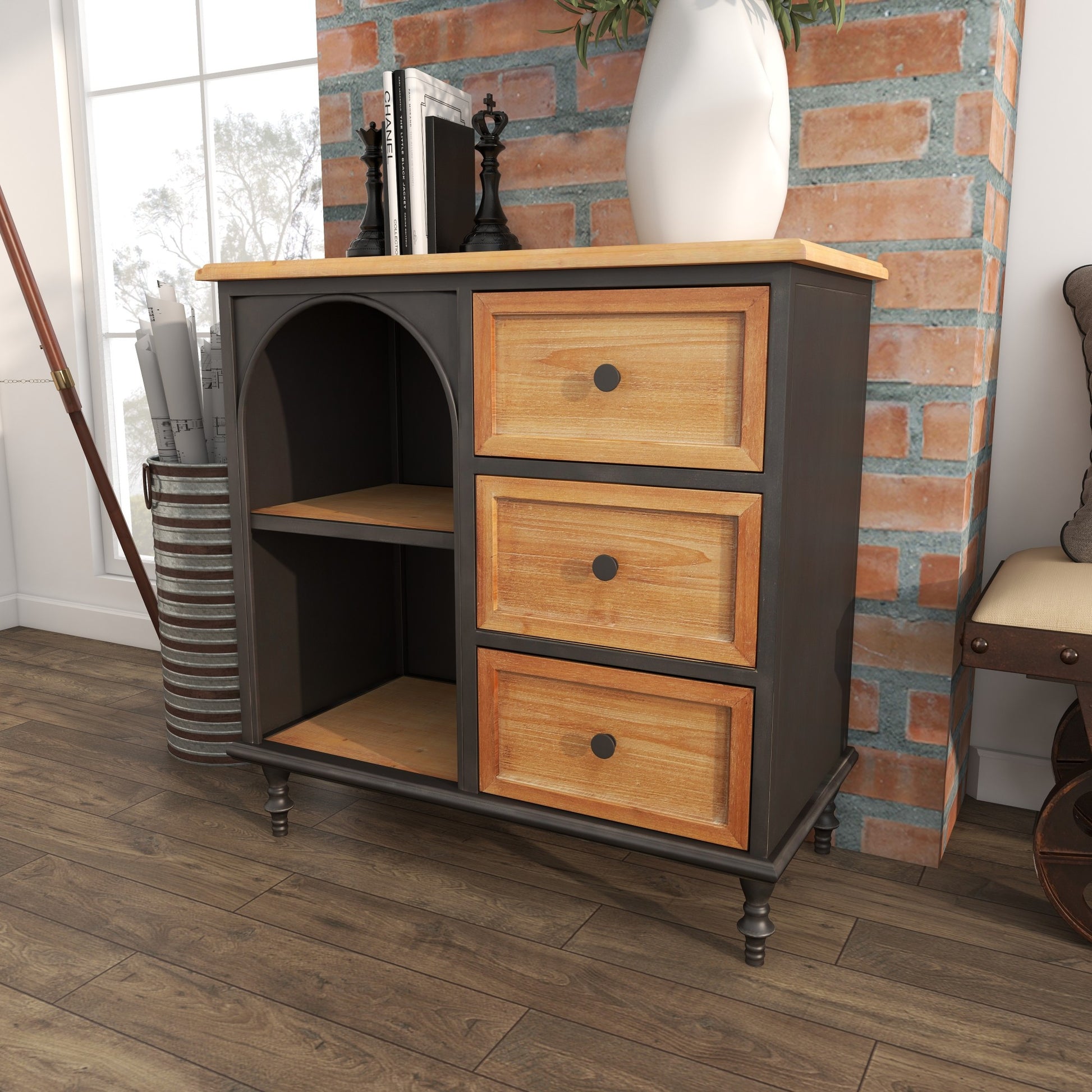 Brown Wood 3 Drawer and 2 Shelf Room Cabinet
