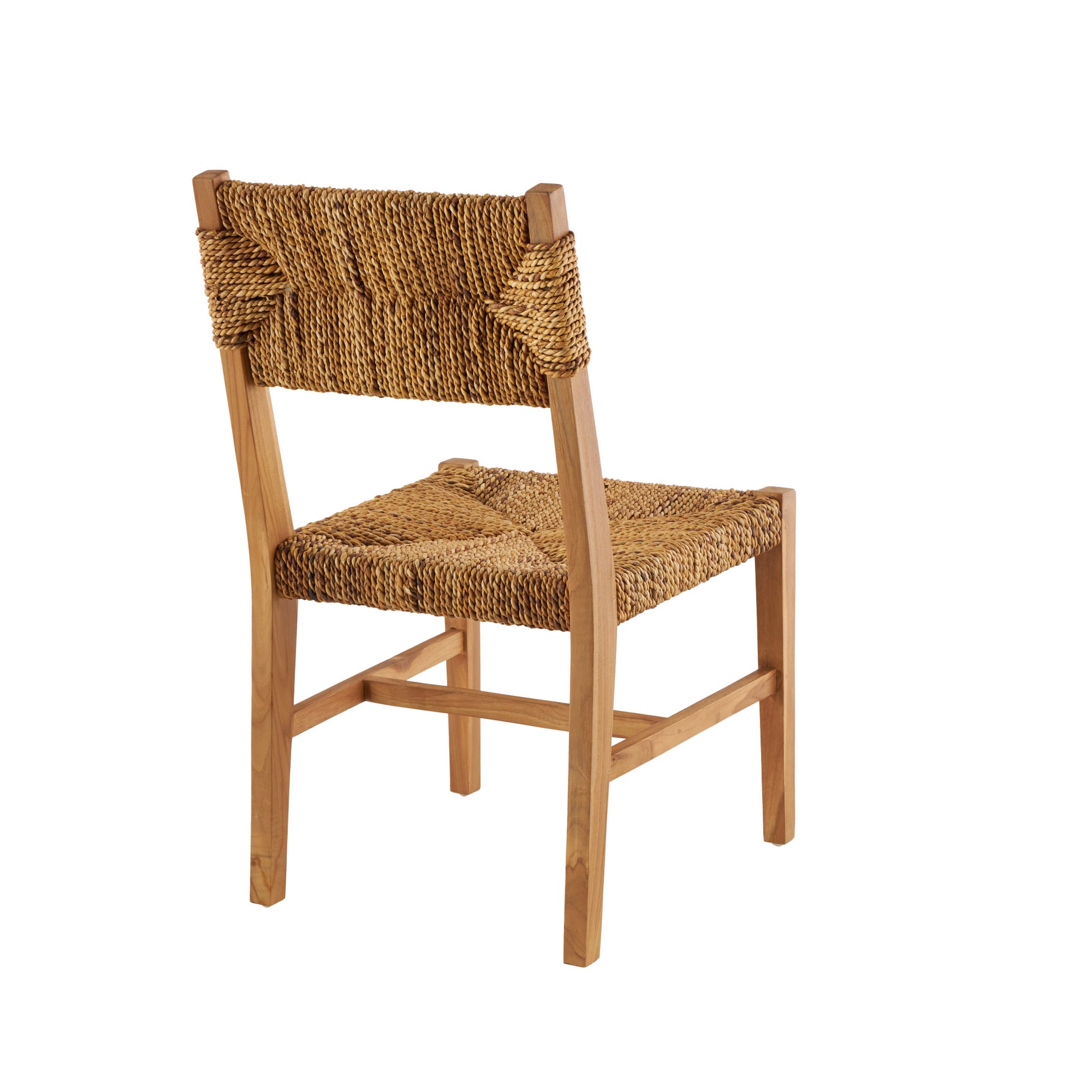 Set of 2 Light Brown Teak Wood Handmade Living Room Accent Chair with Woven Banana Leaf Seat