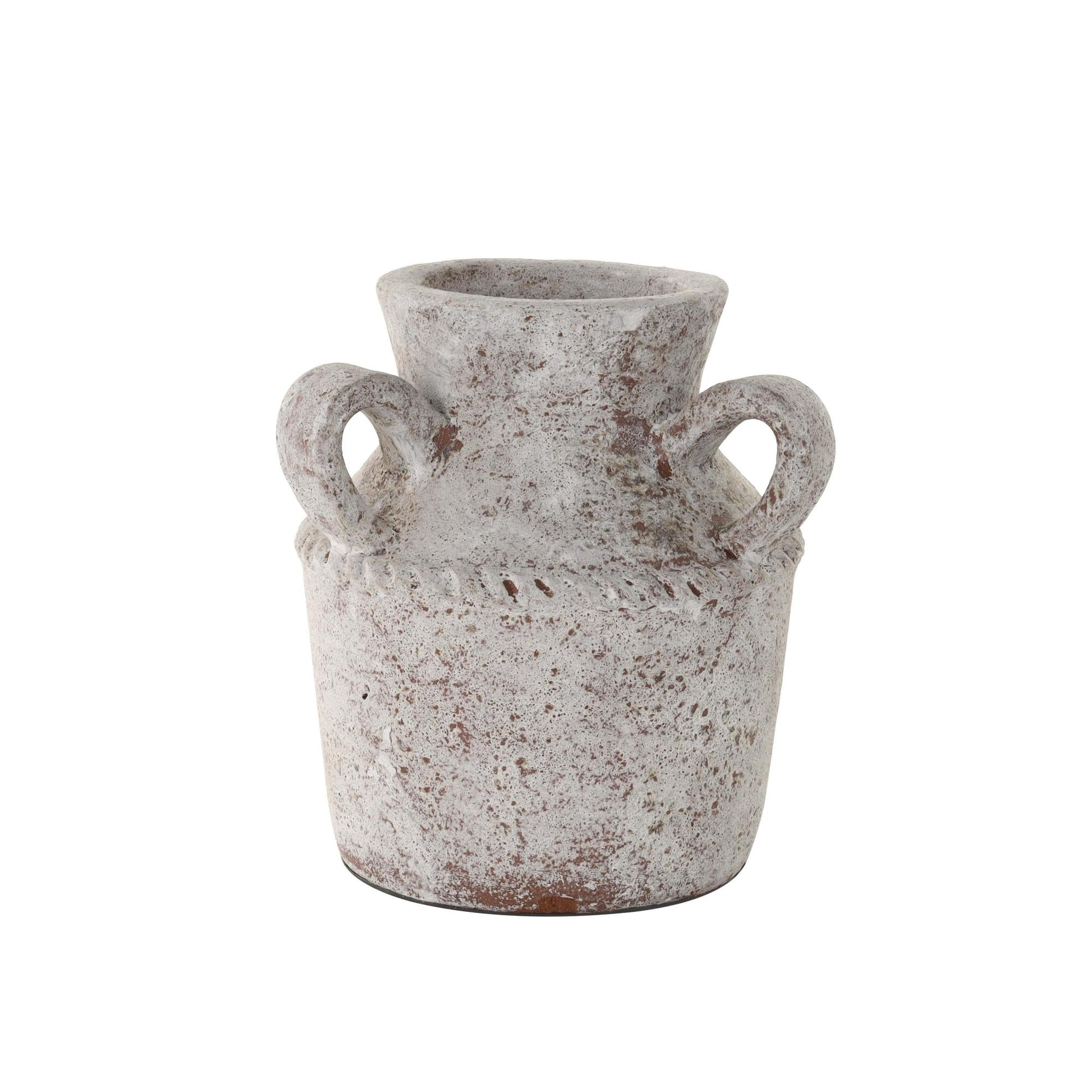 White Ceramic Antique Style Textured Decorative Vase with Arched Handles