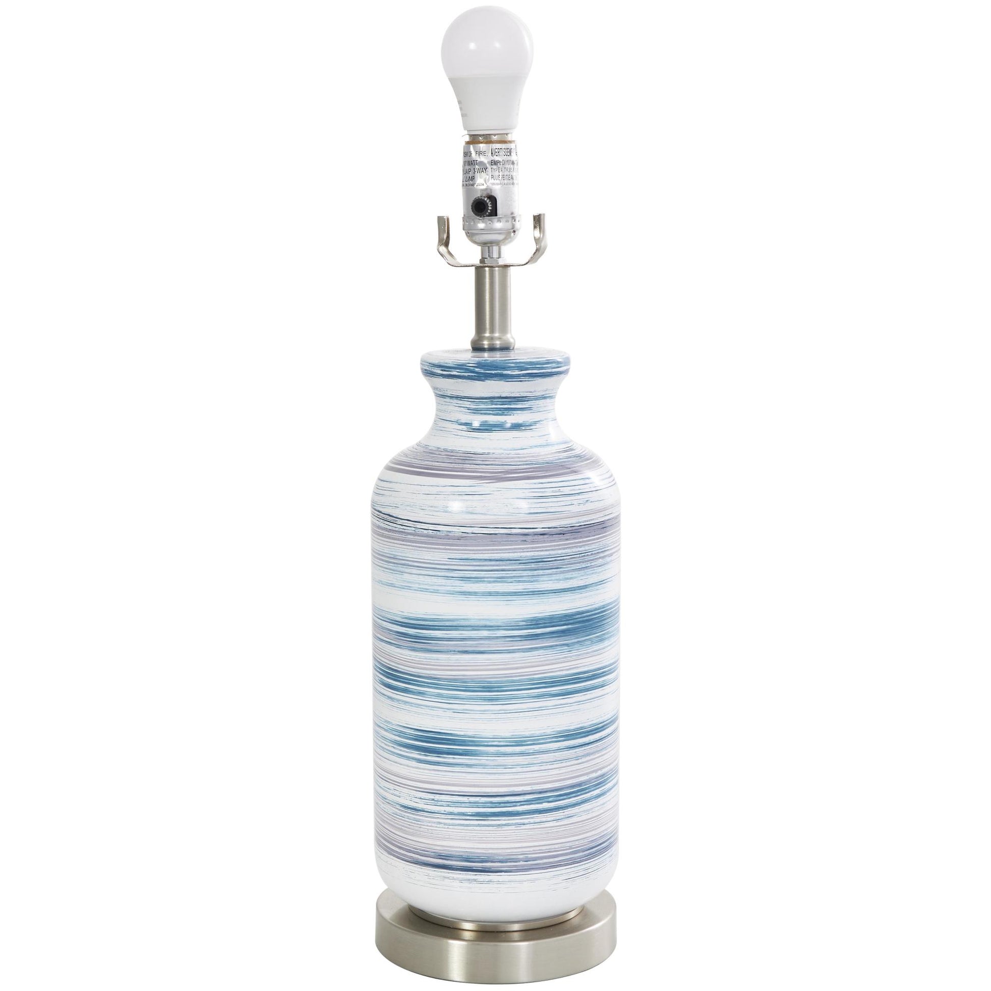 Abstract Blue Glass Striped Room Accent Lamp with Gold Base