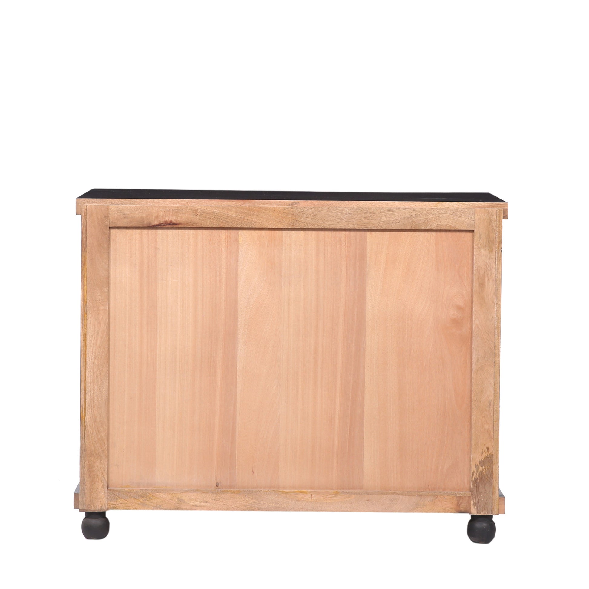 Black Mango Wood Distressed Scalloped 3 Drawer Room Chest with Vintage Knobs and Ball Feet