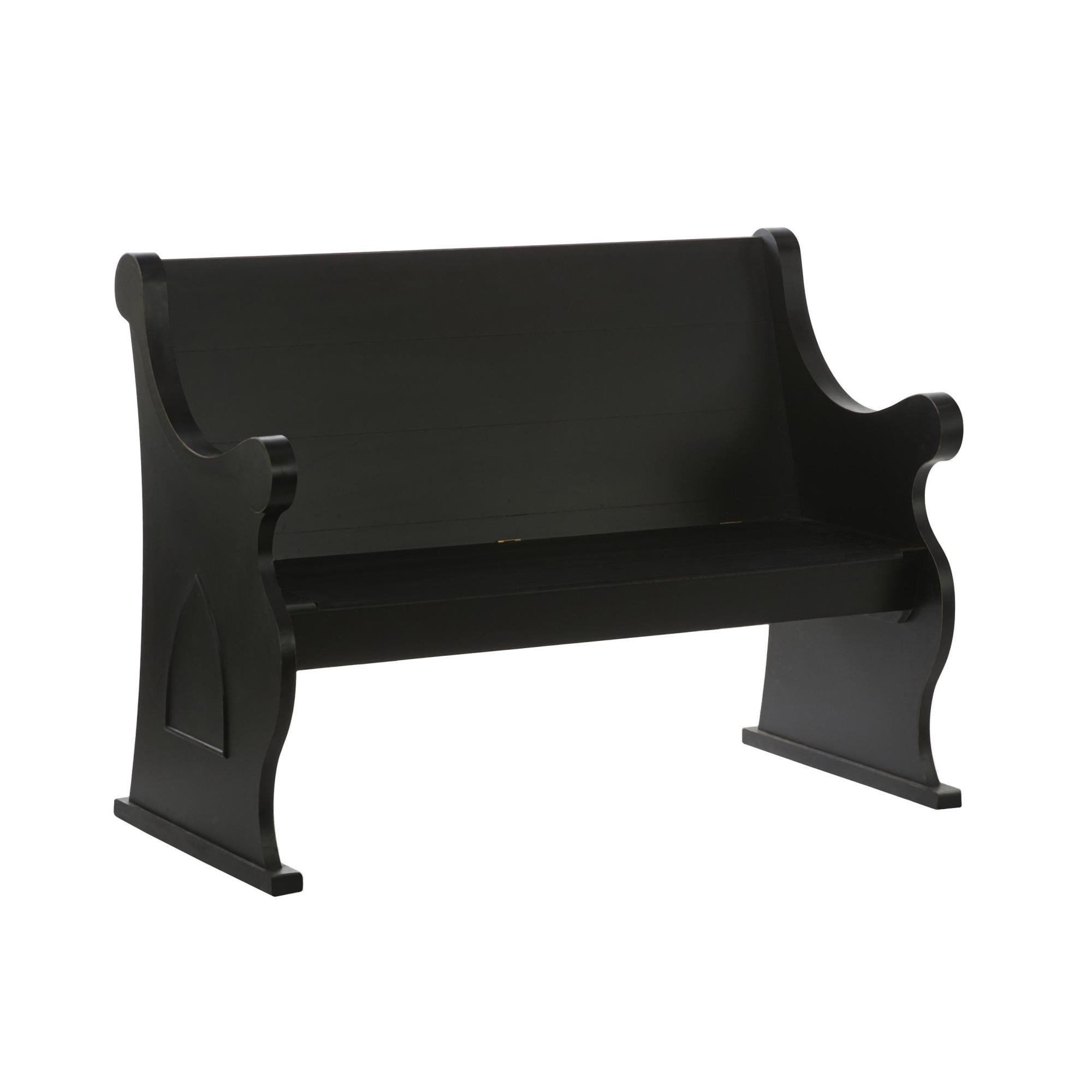 Black Wood Room Storage Bench with Scrolled Armrests