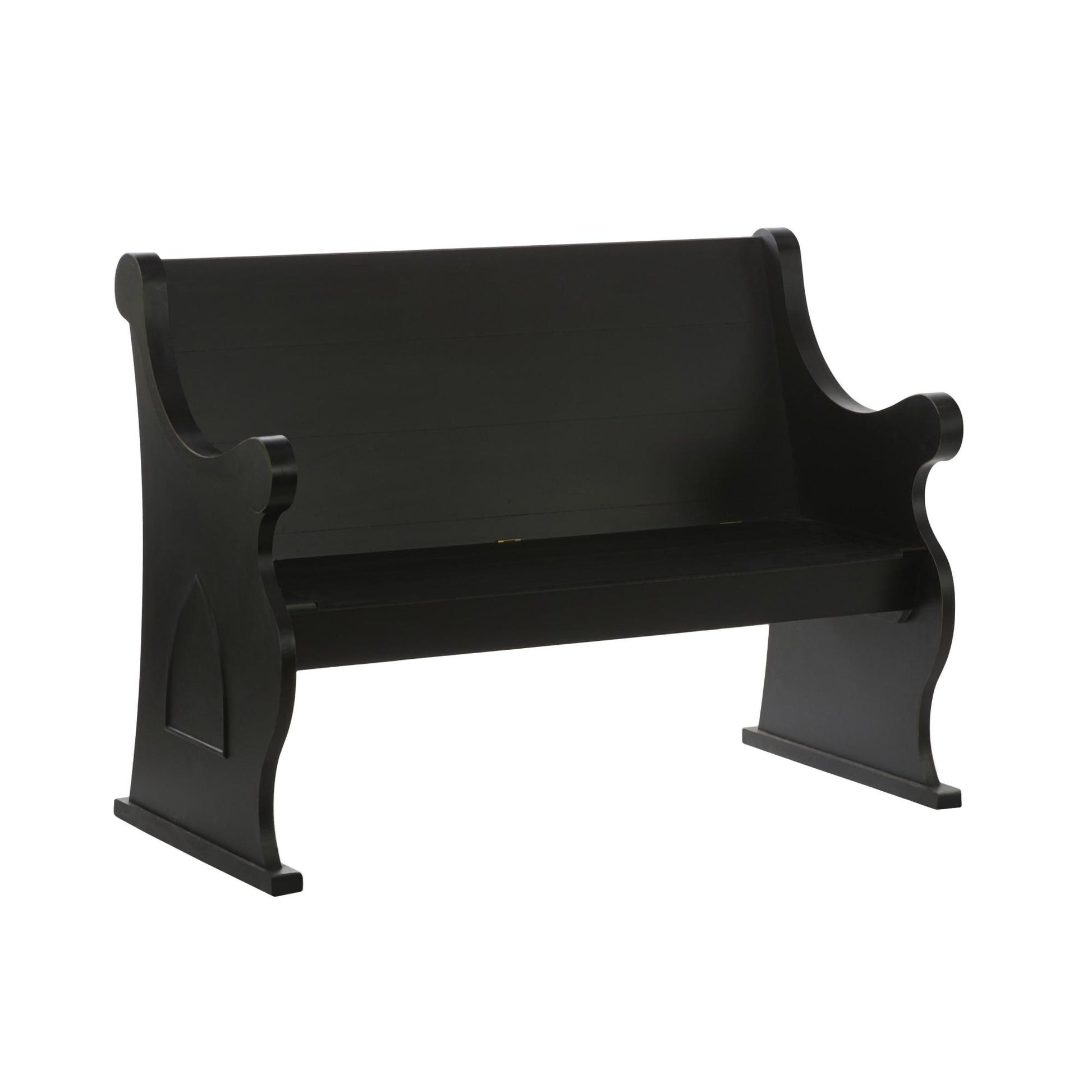 Black Wood Room Storage Bench with Scrolled Armrests