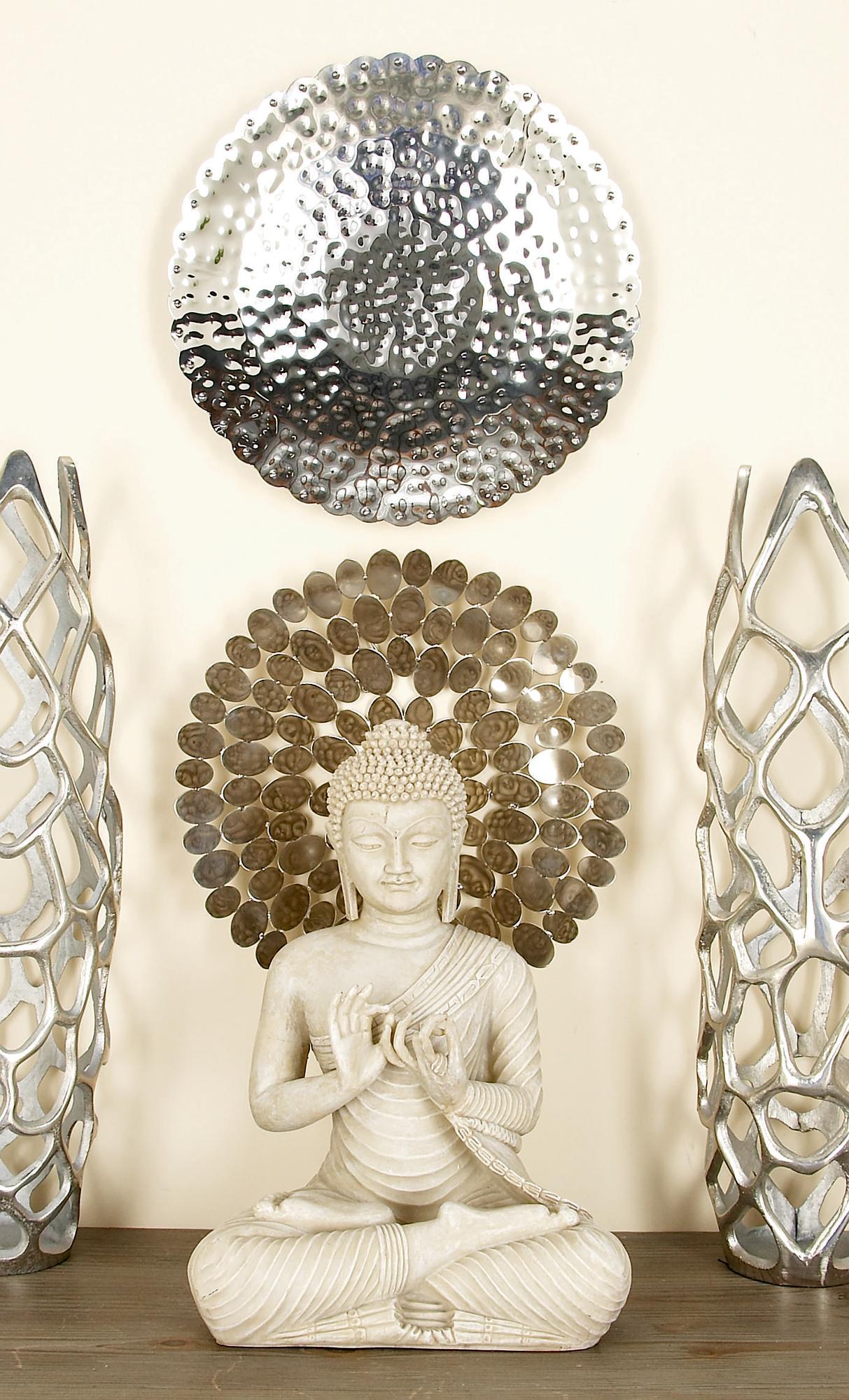 Set of 9 Plate Silver Stainless Steel Metal Home Wall Decor with Hammered Design